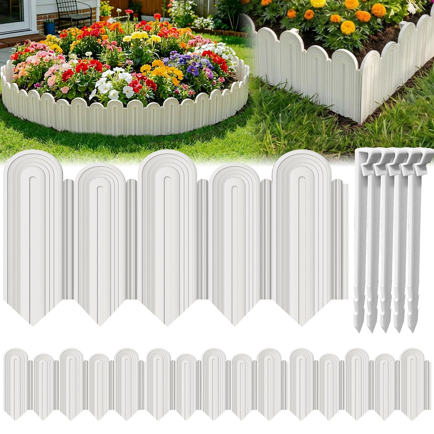 Ruppence 20Pcs 21ft (5.5'' Exposed Height) White Garden Edging Border, Plastic Landscape Edging, Can 90° Installation, for Flower Bed Edging,Yard Decorative Border
