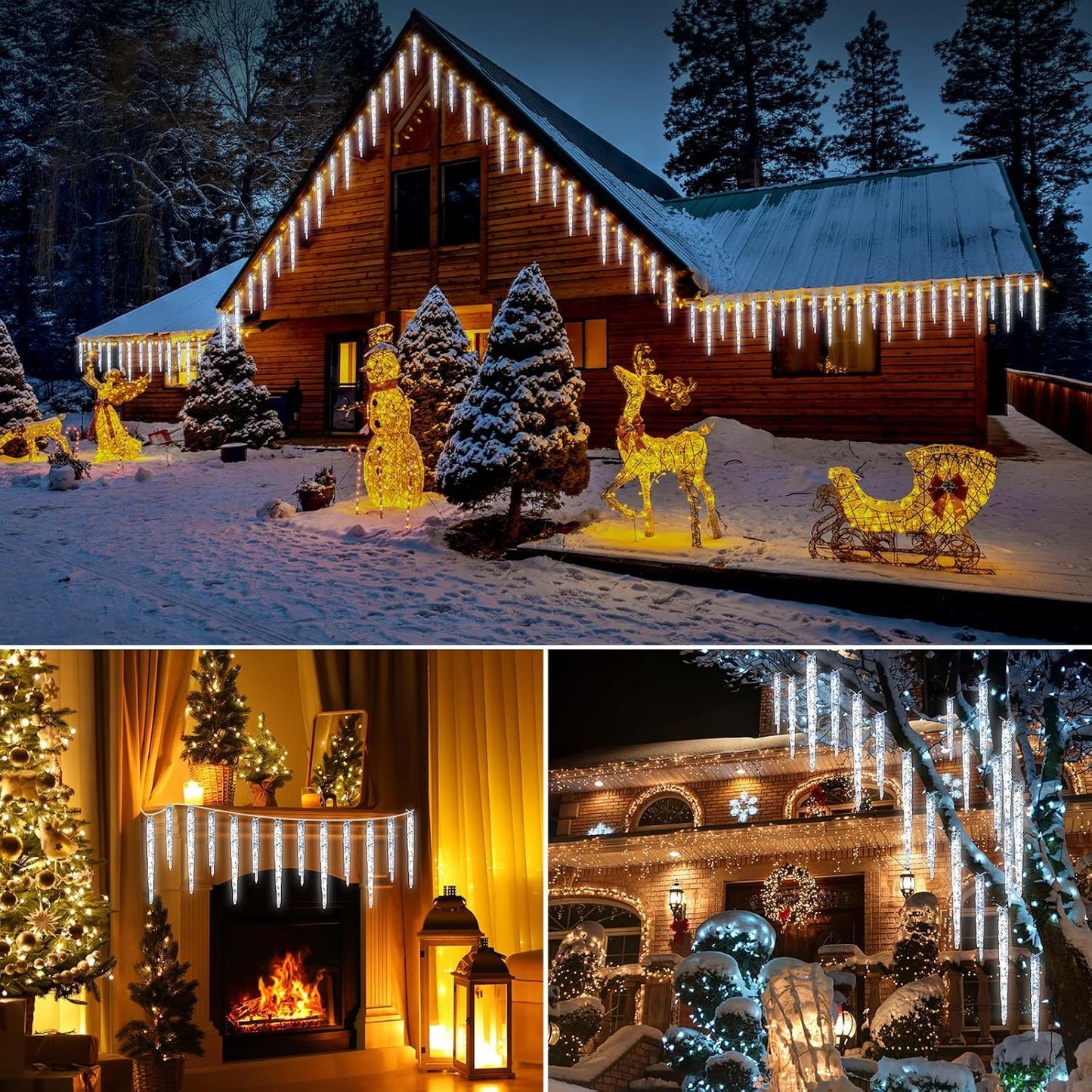 Minetom Christmas Icicle Lights - 2 Pack Total 200 LED 40 Tubes Twinkling Crystal Icicle String, Connectable Waterproof Hanging Christmas Lights Plug in for Winter Eave Holiday Outdoor Decoration