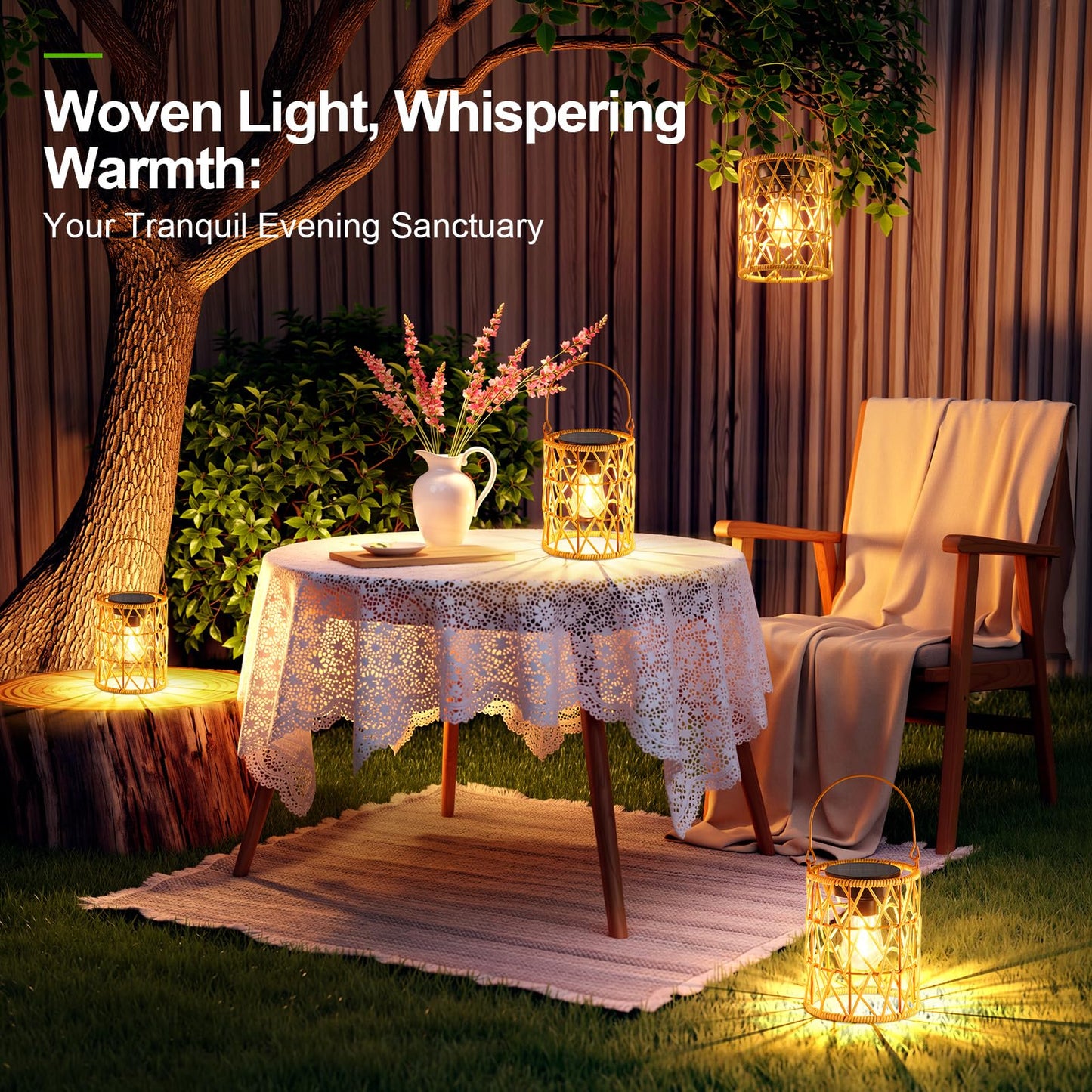 KOOPER Solar Lantern Outdoor Lights, 4 Pack Bright Hanging Solar Lanterns Outdoor Waterproof with Handle, Decoration Rattan Lanterns for Outside Hanging Garden Patio Yard Porch Trees Lawn Pathway Gift