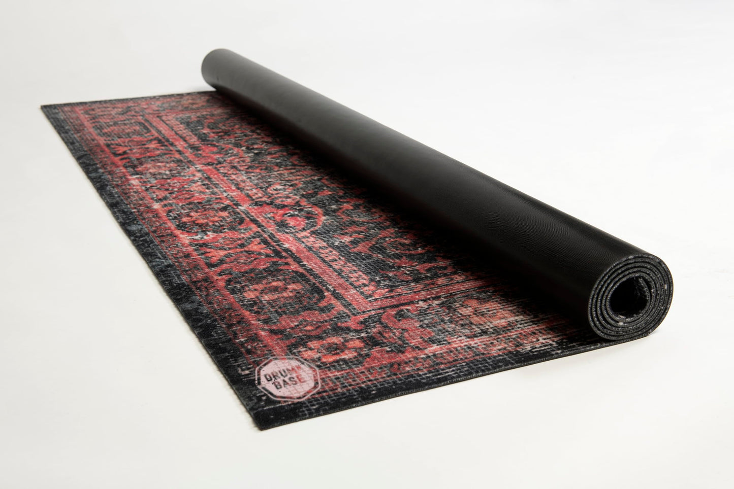 DRUMnBASE Vintage Persian Style Stage Rug, Non Slip Waterproof Rug for Stage or Studio Use to Reduce Vibrations, Black Red, 5.34 FT x 4.65 FT