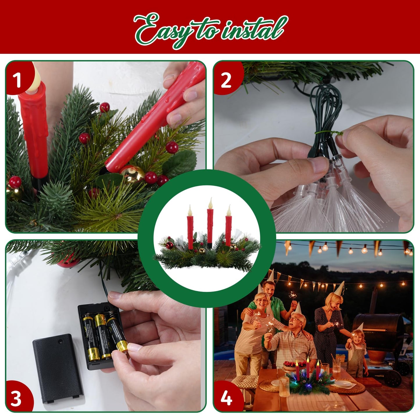 Aokudoni Christmas Decorations: Christmas Table Centerpieces with Artificial Pine Branches Berries Candles Indoor Xmas Decorations for Dining Tables Fireplace Mantel