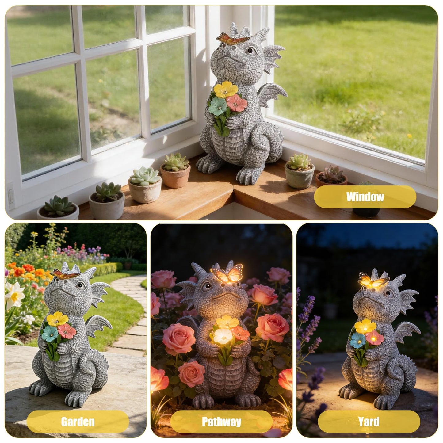 ehuoyan Solar Garden Dragon Statue Outdoor Garden Decor Lights Unique Dragon Gifts for Women Mom Yard Patio Decorations Solar Powered