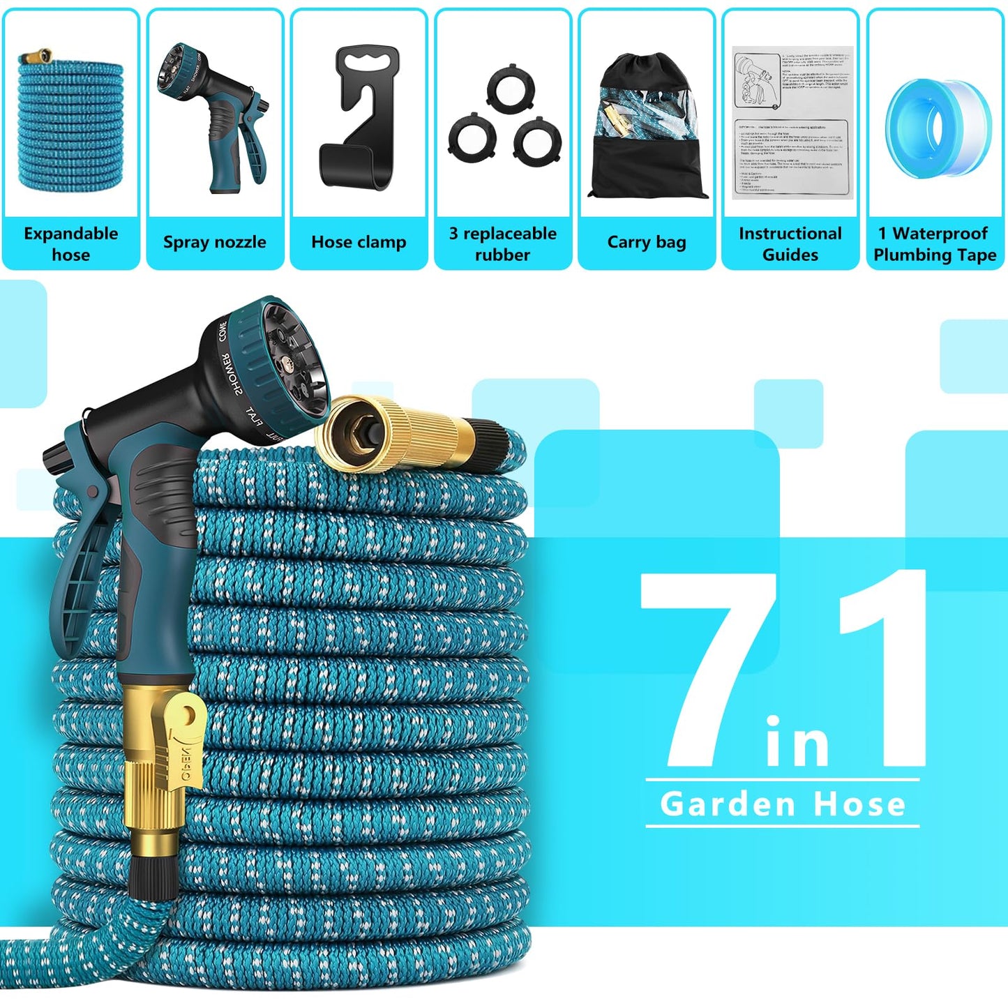 50 FT Expandable Garden Hose-2026 Newly No-Kink Water Hose with 10-Pattern Nozzle,Flexible,Lightweight,Leak-Free,3/4” Solid Brass Fittings,4 Layer Latex Core,3750D Durable Fabric Expanding Hose