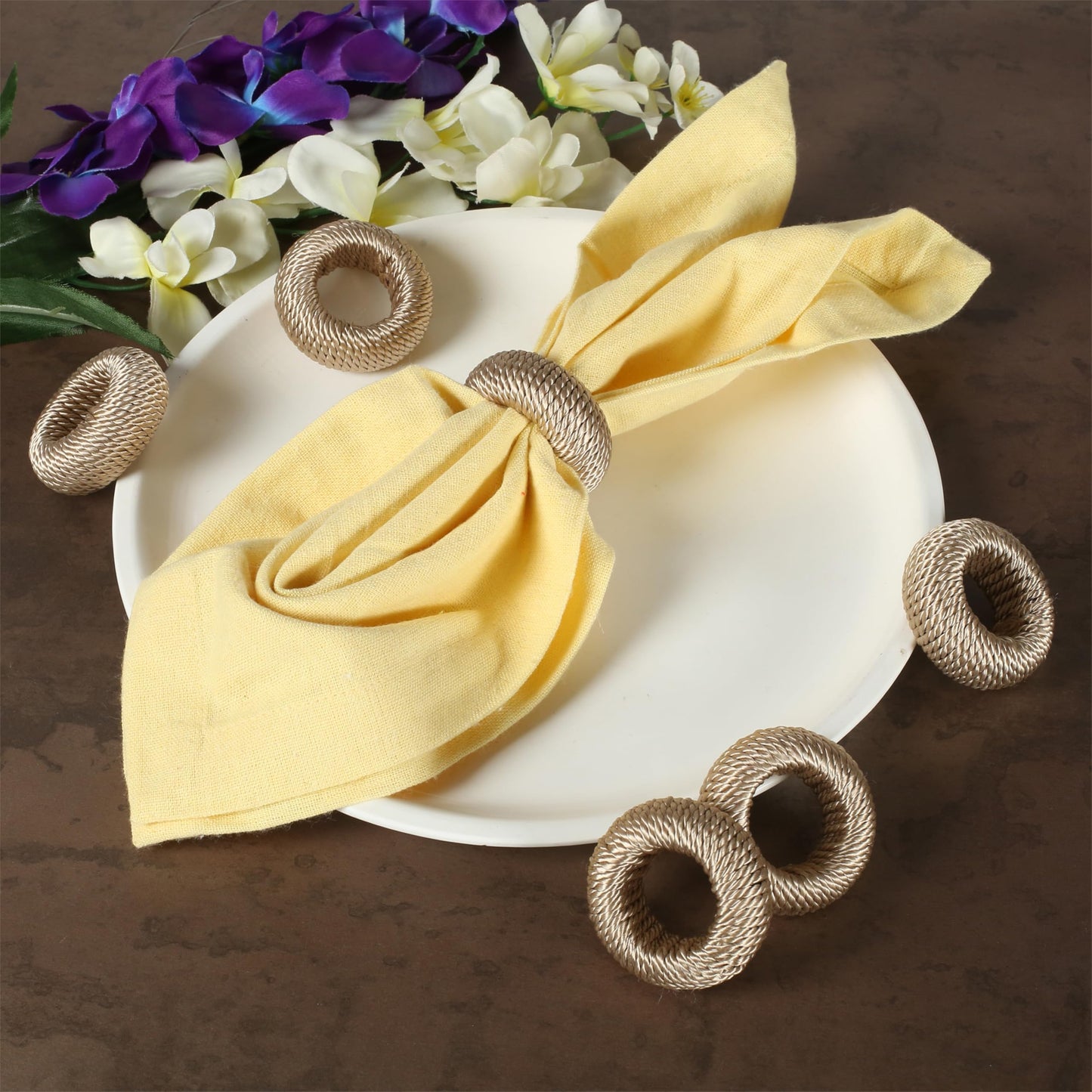 ALPHA Living HOME 12-Piece Woven Napkin Rings - Decorative Yarn Napkin Holders for Tabletop, Dining, Wedding, Parties, Home Decor,Gifting & Outdoor Event (Beige)