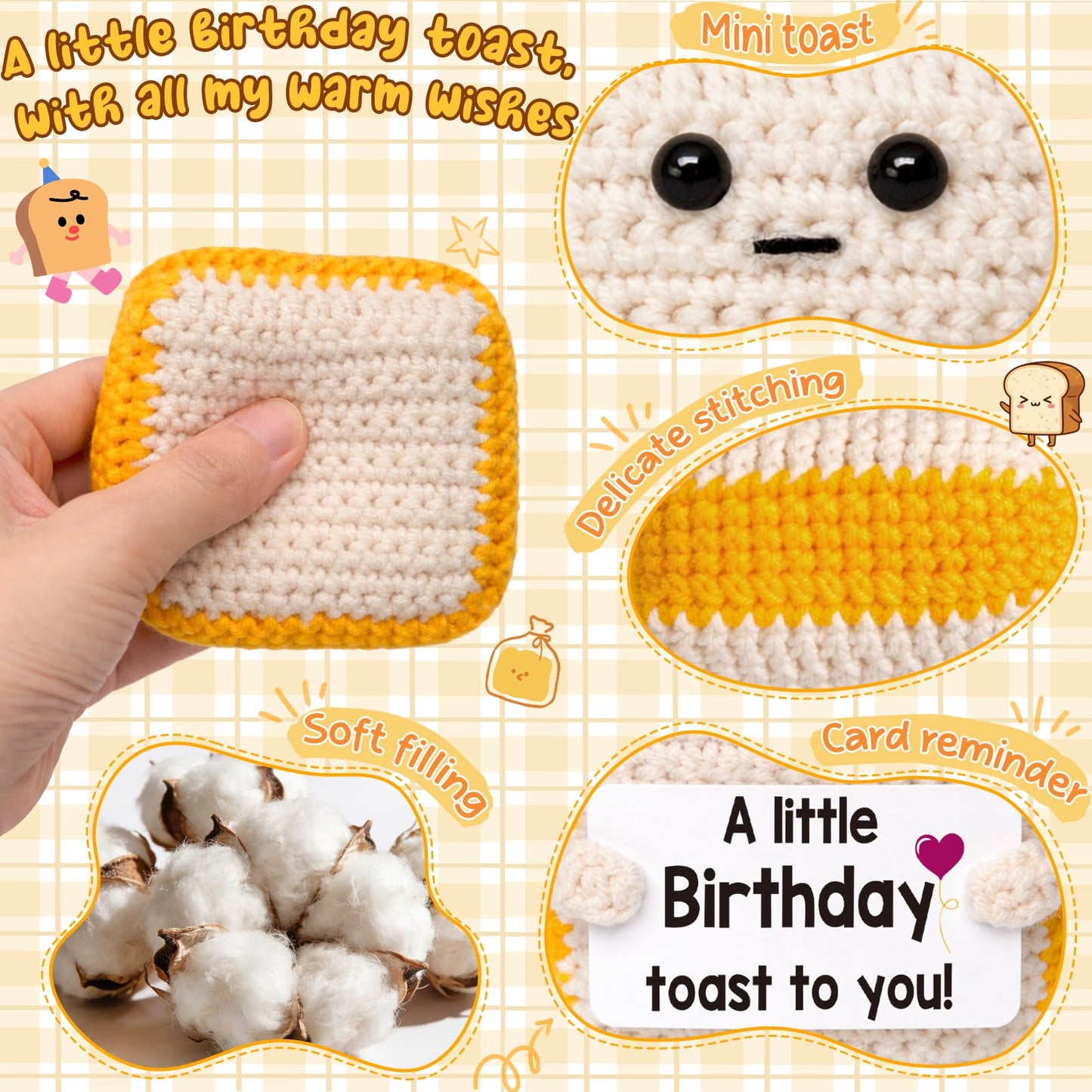 Ovrrcame A Little Birthday Toast to You - Funny Happy Birthday Gifts for Women, Men, Mom, Dad, Sister, Best Friend - Unique Birthday Decorations Crochet Toast Gift Card for Her/Him Ideas, Mothers Day