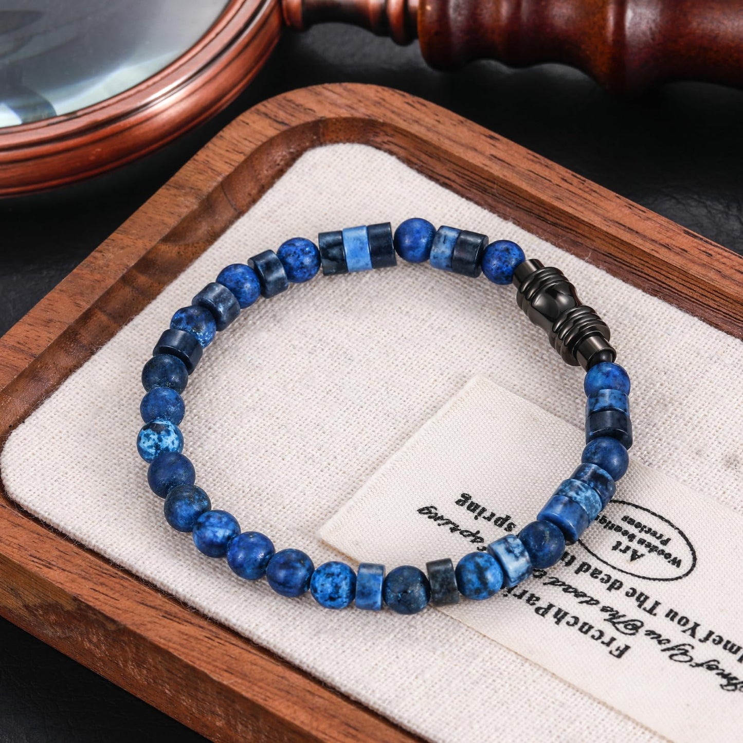 TRUMIUM Beaded Bracelets for Men Women Hematite 6mm Lapis Lazuli Mens Bracelet Gemstone Jewelry for Him 9 Inch Length