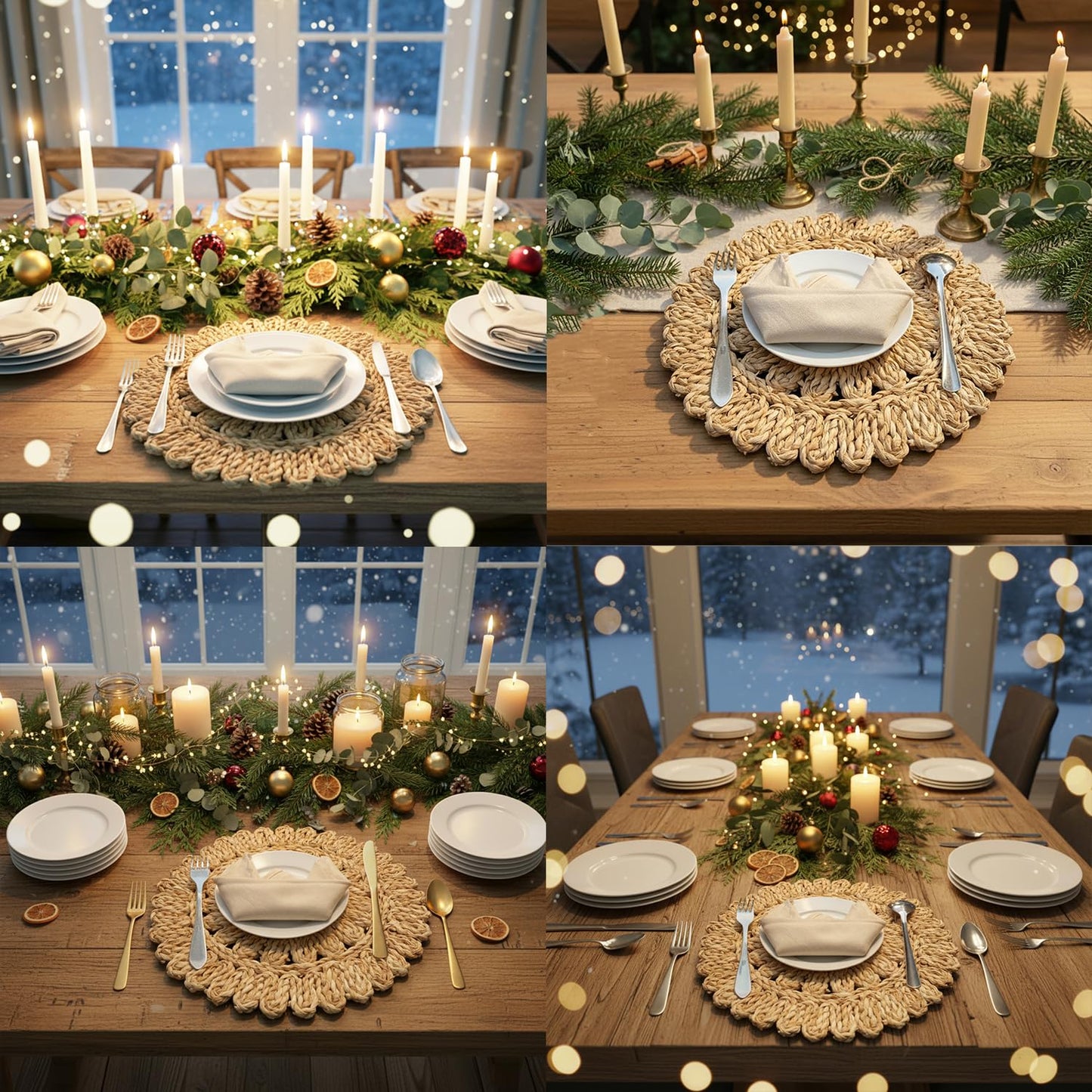DELAQIKO 13.8" Round Corn Husk Placemats | Boho Woven Rattan Table Mats | Natural Spring Farmhouse Plate Chargers | Handmade Rustic Wicker Place Mats for Christmas Wedding (Set of 4)