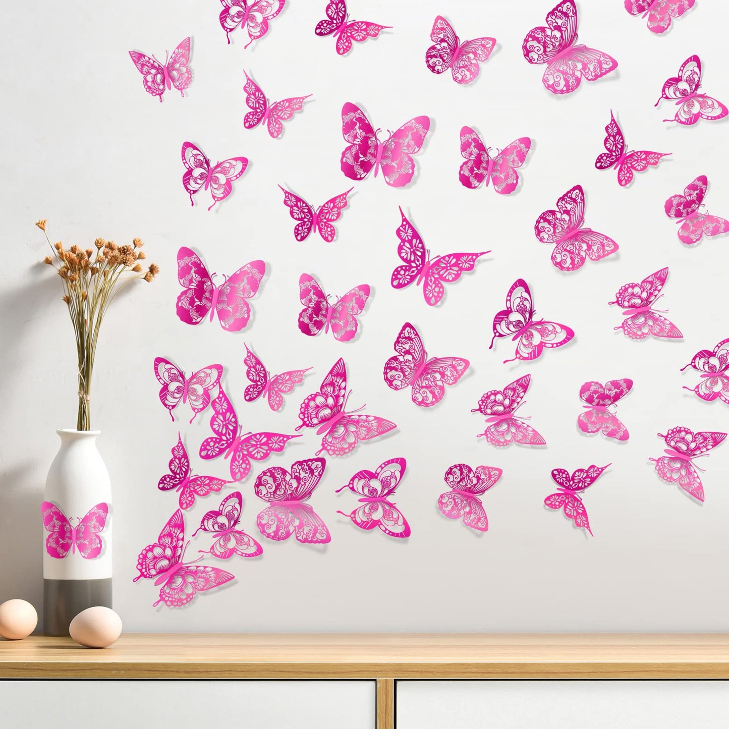 3D Butterfly Wall Decor 60pcs 5 Styles 3 Sizes Butterflies Wall Sticker Removable DIY Hollow PVC Butterfly Wall Decals for Kids Baby Bedroom Girls Teens Nursery Classroom Wedding Birthday Cake Party