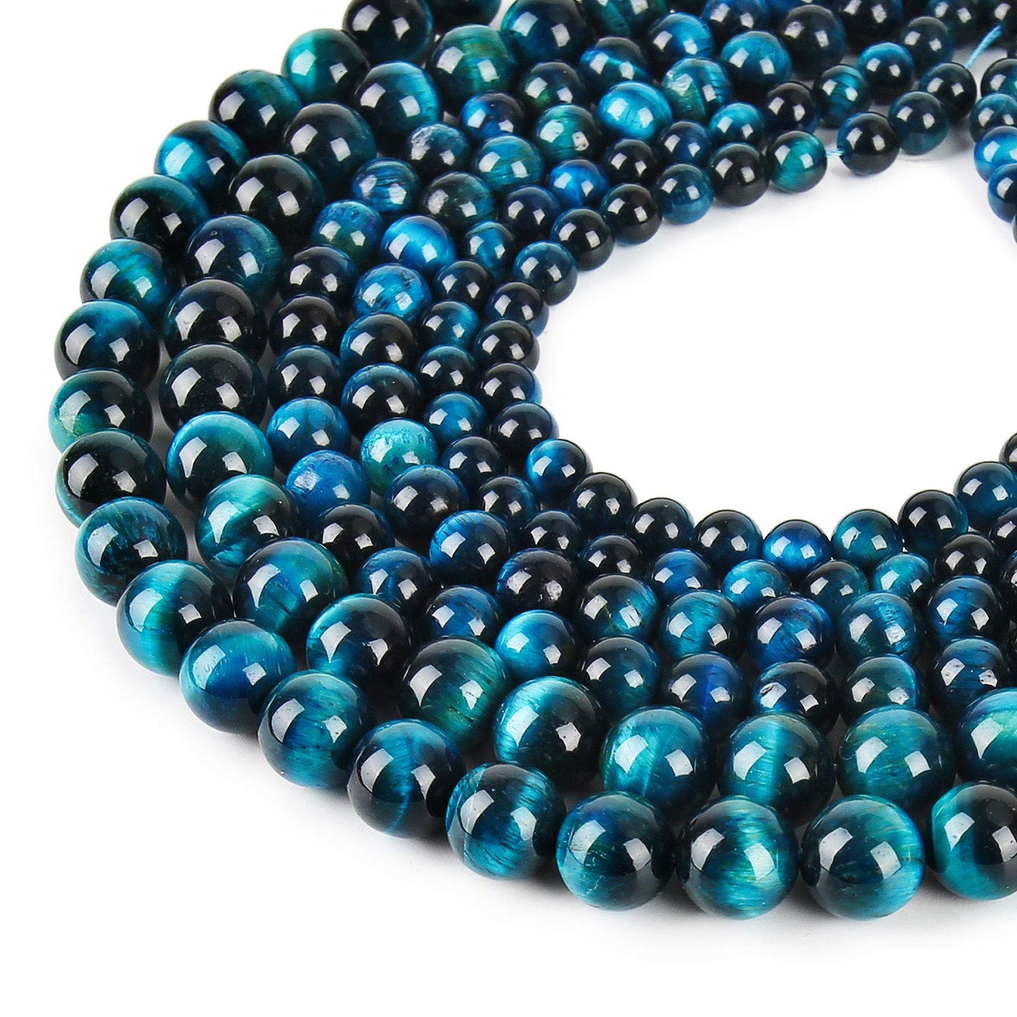 Natural Blue Green Tiger Eye Beads, Grade AAA Gemstone Round Loose Beads 10MM 40PCs Bulk Lot Options, Semi Precious Stone Beads for Jewelry Making