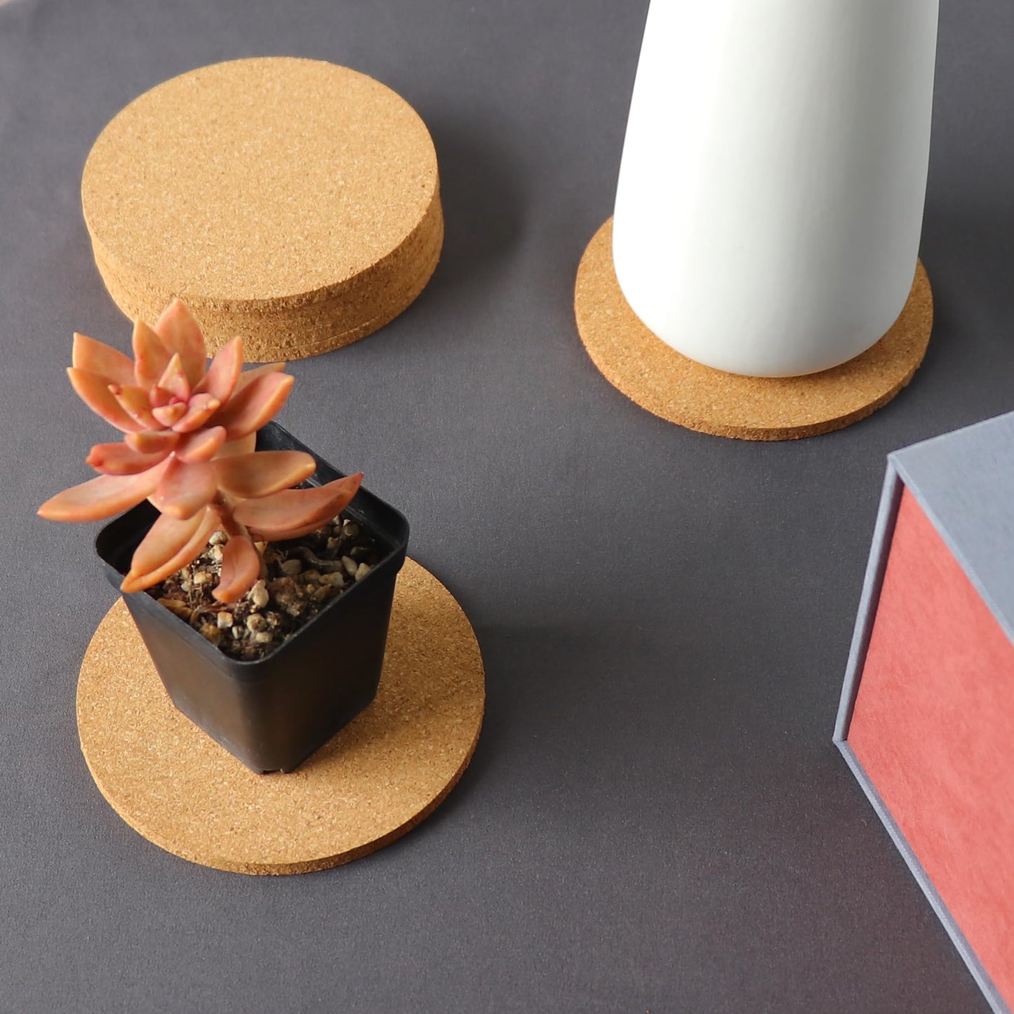 6Pcs Cork Coasters, Tivnhuils 3.9 inch Cork Coaster Desk, Coaster Set for Cup and Plant