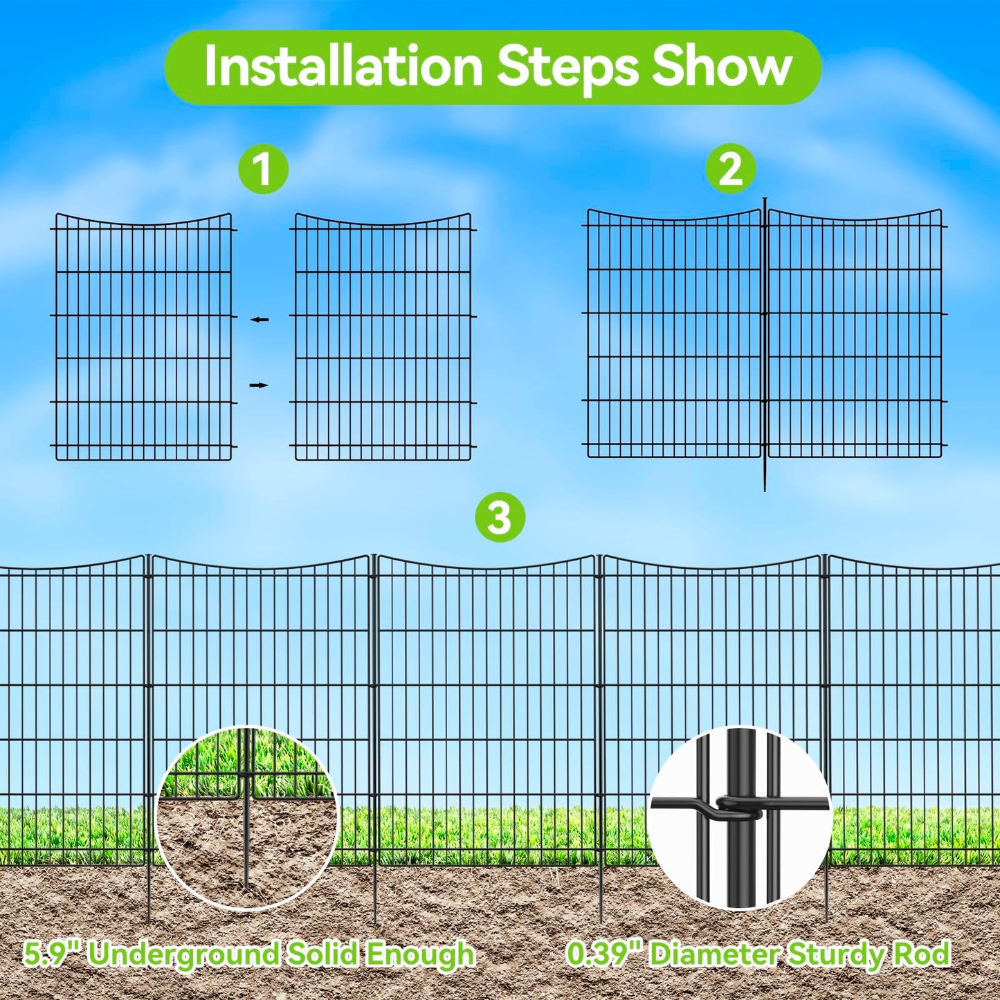 INJOPEXI Decorative Garden Fence 6 Panels 13ft(L)×36in(H) Garden Fences with 6 Panels Rustproof Metal Wire No Dig Temporary Animal Barrier Fencing Outdoor Dog Fence for Yard Patio - Without Gate