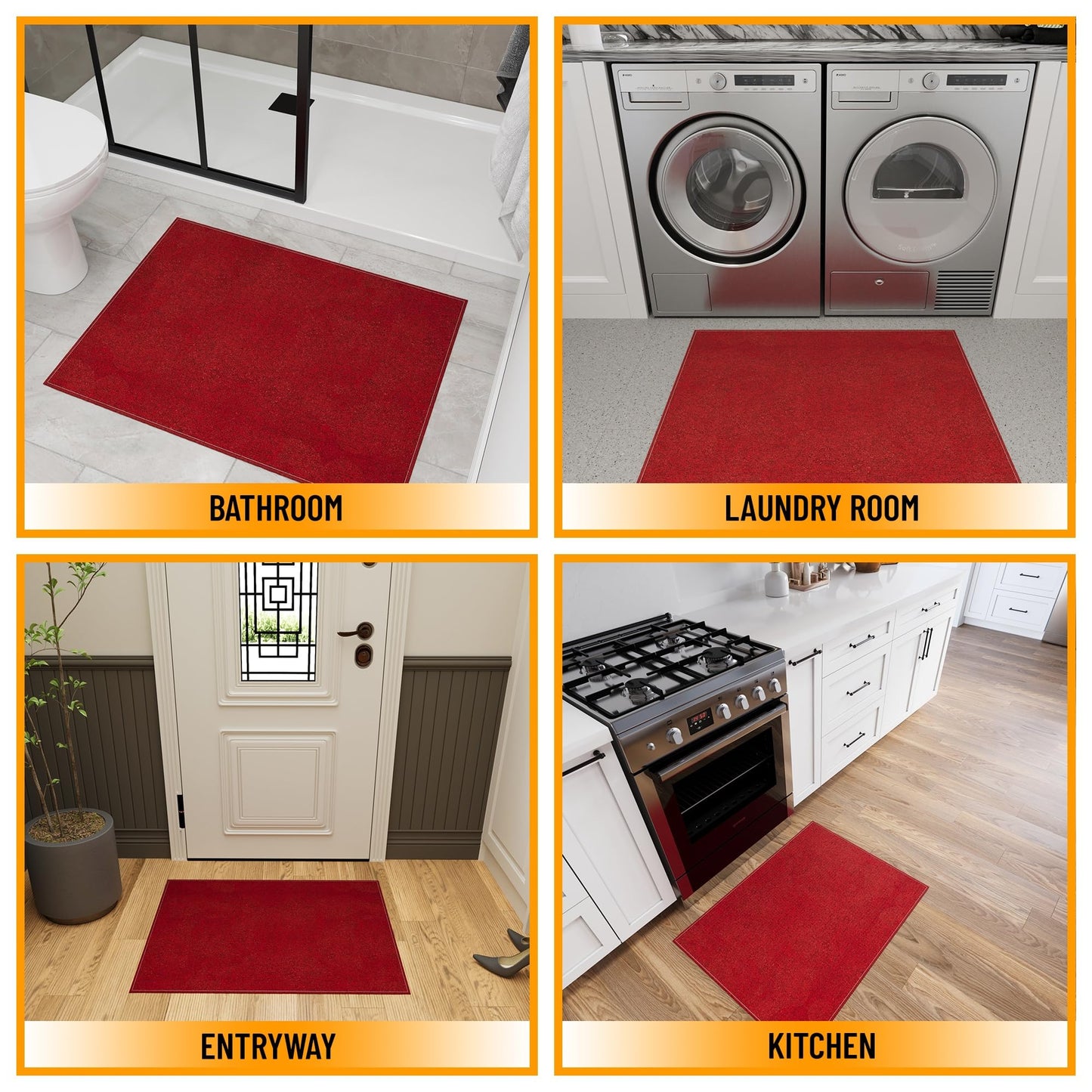 Ottomanson 2'7" x 3' Ultra-Thin Entryway Rug - Durable Non-Slip Mat for High-Traffic Areas - Fits Under Doors for Easy Entry - Ideal for Front Door, Hallway, Kitchen, Bathroom & Mudroom, Red