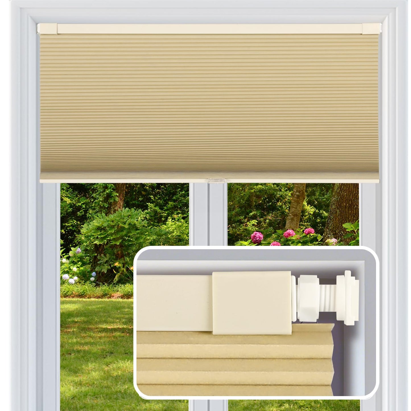 FabuBlinds Cordless Cellular Shades, No Drill No Tools Honeycomb Window Blinds, Blackout Light Blocking Cellular Shades for Window, Thermal Insulation Blinds, Easy to Install, Light Cream 27"W x 48"H
