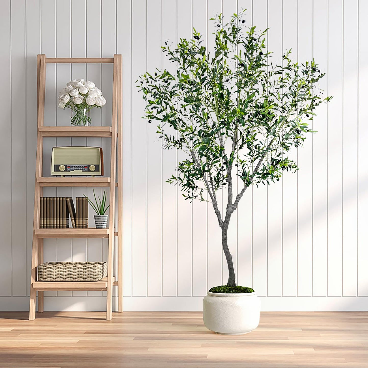 Faux Olive Tree, 8 Feet Realistic Faux Olive Tree Trunks & Leaf Fruits for Home Décor Accents, Perfect for Living Room & Office - Olive Trees Artificial Indoor