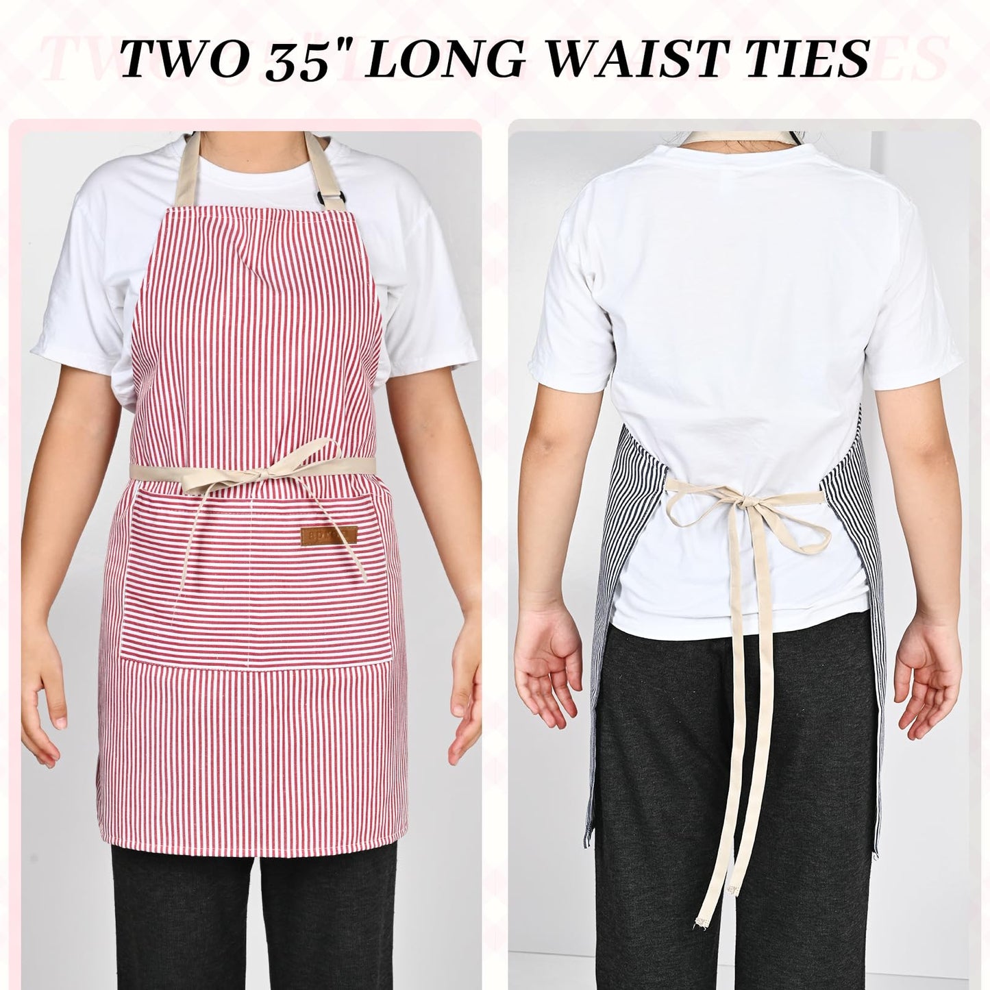 ZAIORD 2Pack Adjustable Kitchen Apron for Women Men with 2 Pockets，Cotton-Polyester Blend Bib Aprons for Cooking,Baking