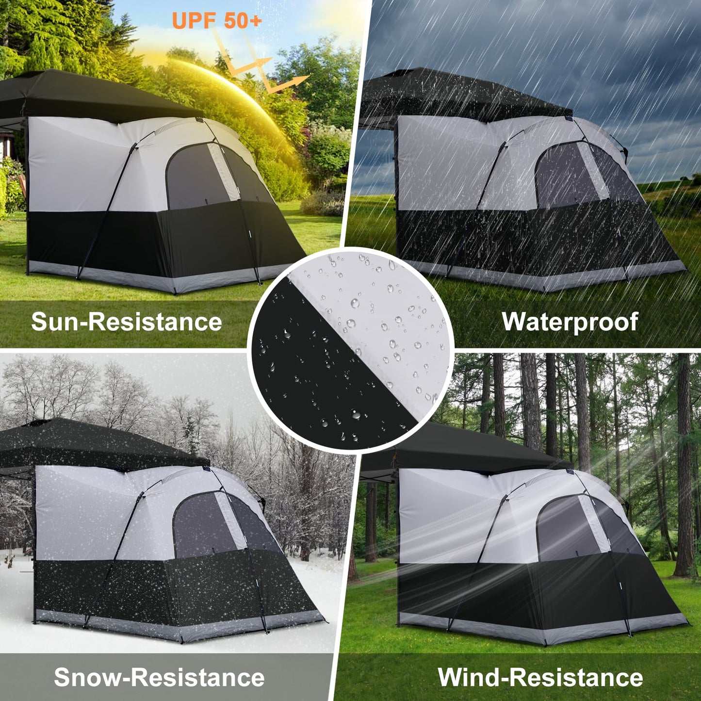 KAMPKEEPER Canopy Side Tent,4-6 Person Camping Cube Tent for 10x10 Pop Up Canopies,Easy Up Gazebo with Window,Compatible with 10' Wide Canopy Tents (Black)