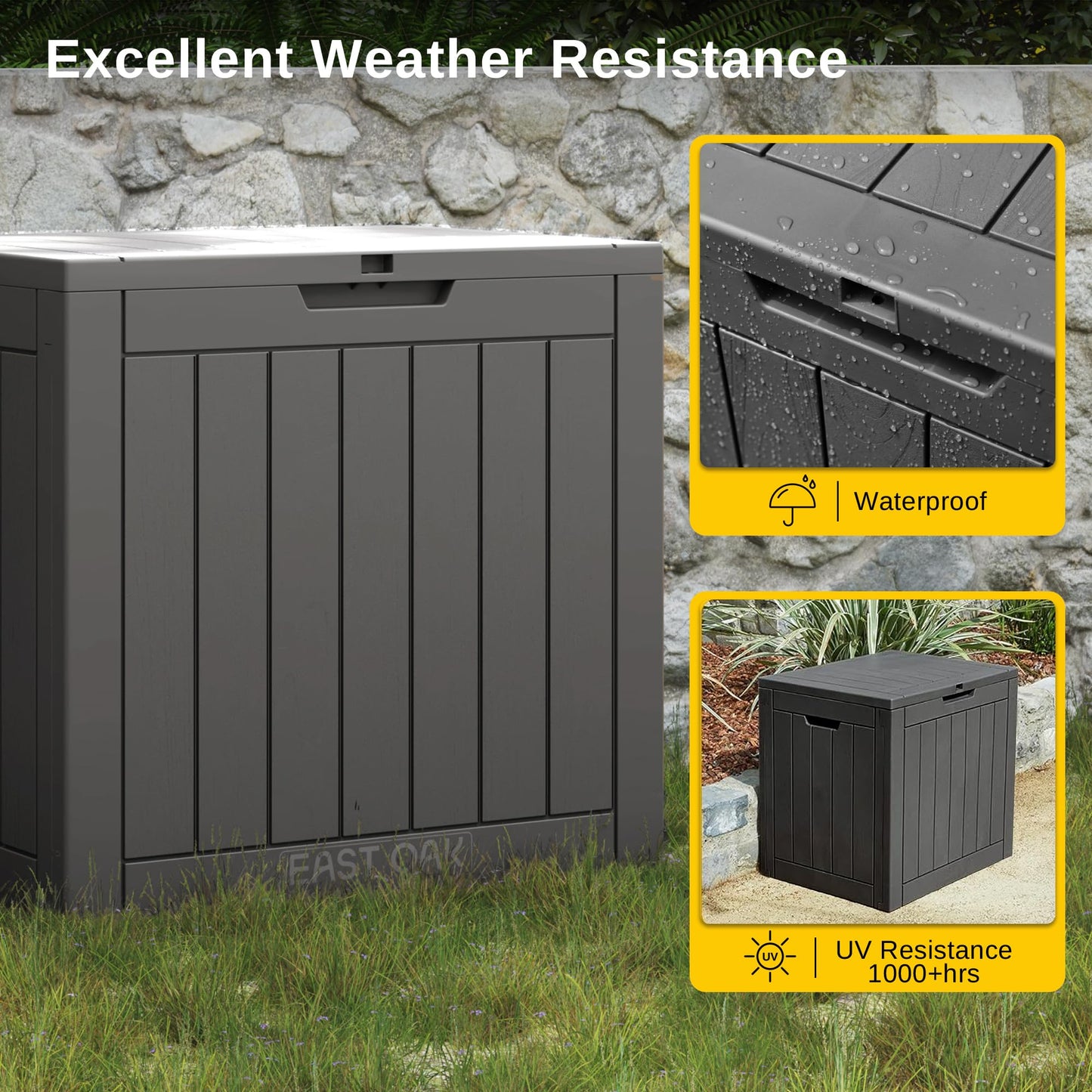 EAST OAK Outdoor Storage Box, 31 Gallon Deck Box, Waterproof Resin Storage Bin for Patio Cushions, Gardening Tools, Accessories, Lockable, UV Resistant, Black