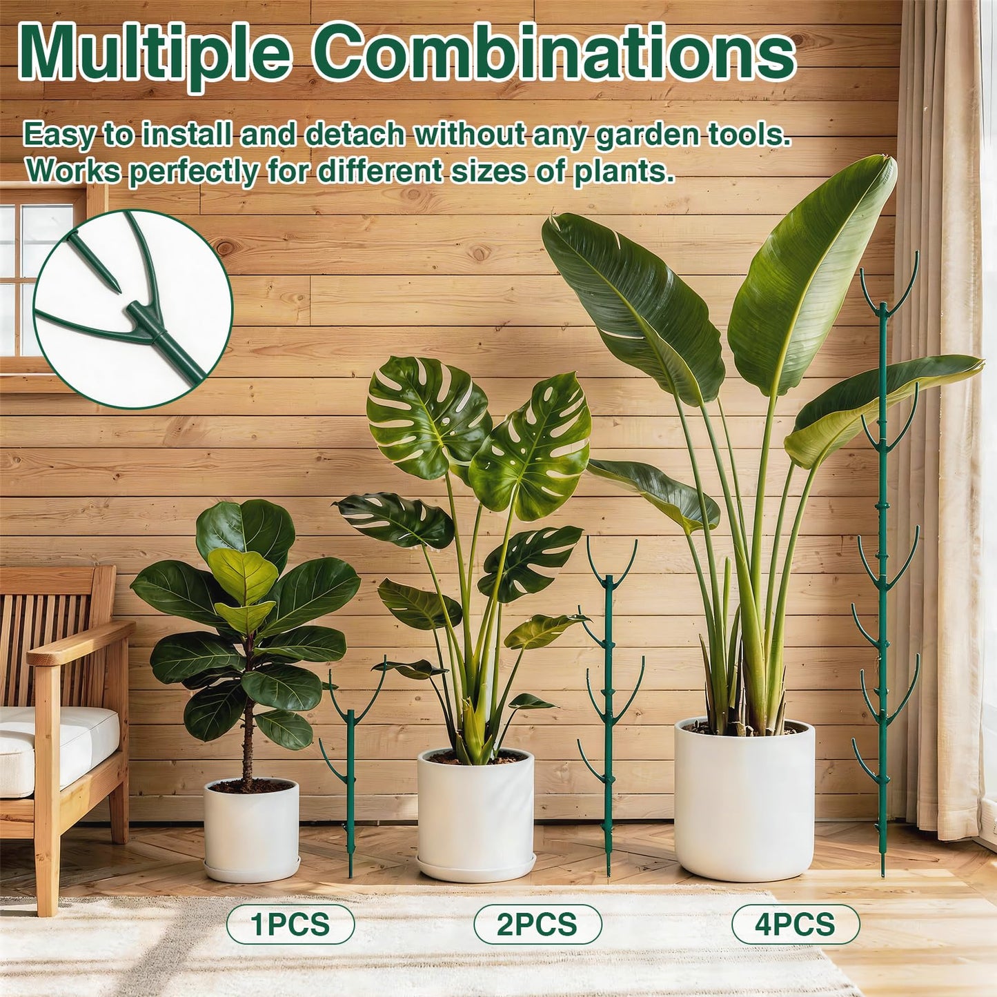 10 Pack Stackable Plant Support Stakes, 75inch Climbing Plant Sticks Structures for Monstera with Garden Ties, Durable Alternative to Moss Pole for Indoor Outdoor Plants