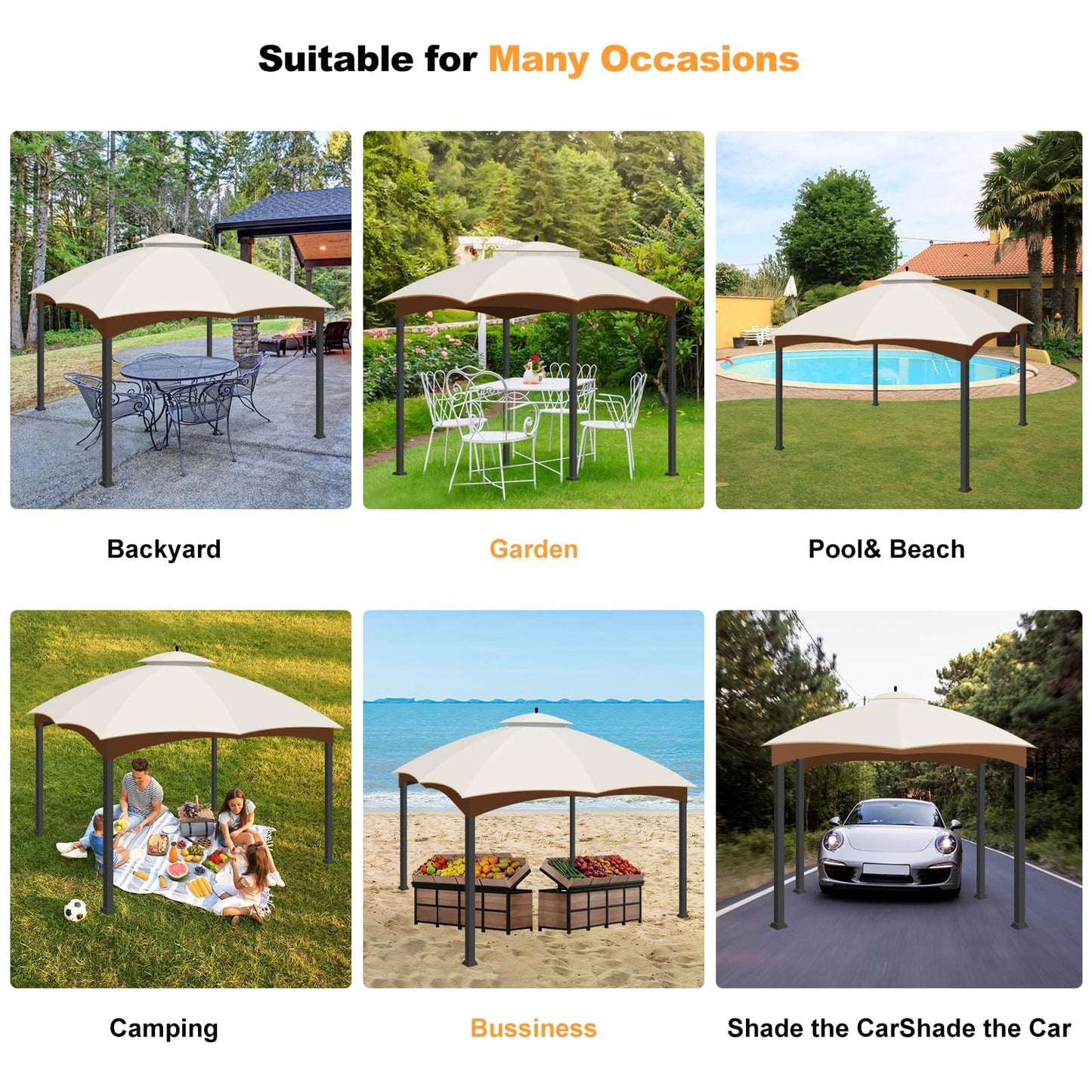 10 x 12 Replacement Gazebo Canopy Top for Lowe's Allen Roth Gazebo Double-Tier Gazebo Roof Cover with Air Vent Heavy Duty Canopy Roof Gazebo Top 10X12 Gazebo Cover for Shop, Garden, Yard (Beige)