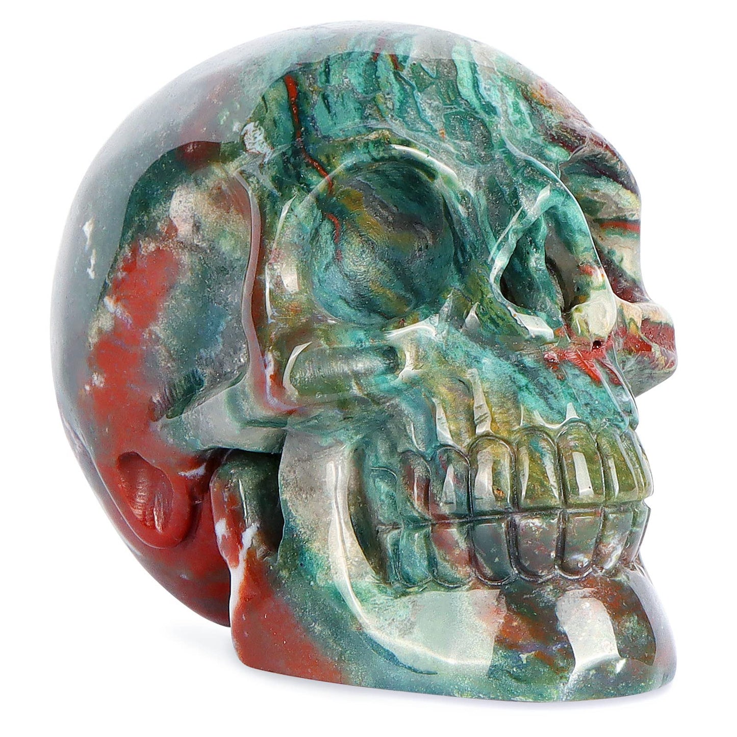 LEADGEM 3.0" Ocean Jasper Crystal Skull Head Decor Figurine Healing Stone Carved Sugar Skull Stutue Sculpture Ornament for Day of Dead Decorations Home Office