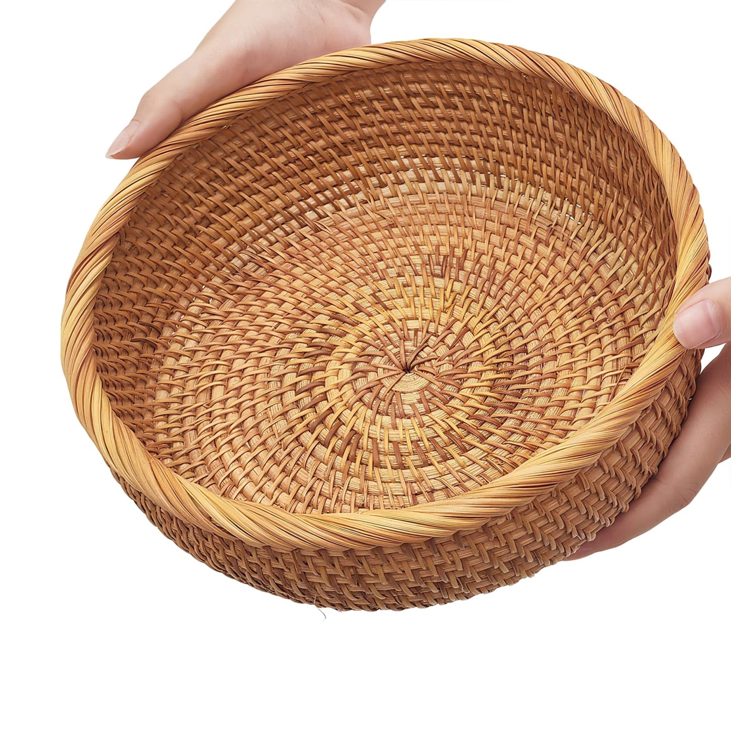 9.2" Medium Round Rattan Wicker Bread Basket, Natural Fruit Basket for Kitchen Counter, Hand Woven Food Baskets, Artisanal Bread Baskets for Serving, Fruit, Vegetable, Snack, key, Etc.