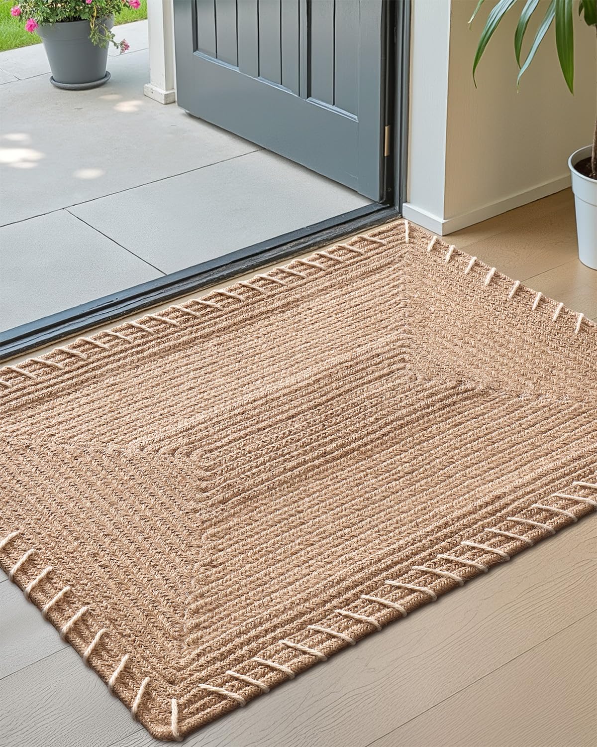 Color&Geometry Handwoven Jute Entry Rug - Natural Textured Front Door Mat 32"x48", Non-Slip Durable & Eco-Friendly Doormat for High-Traffic Entrance, Rustic Farmhouse Welcome Mat, Jute Sand