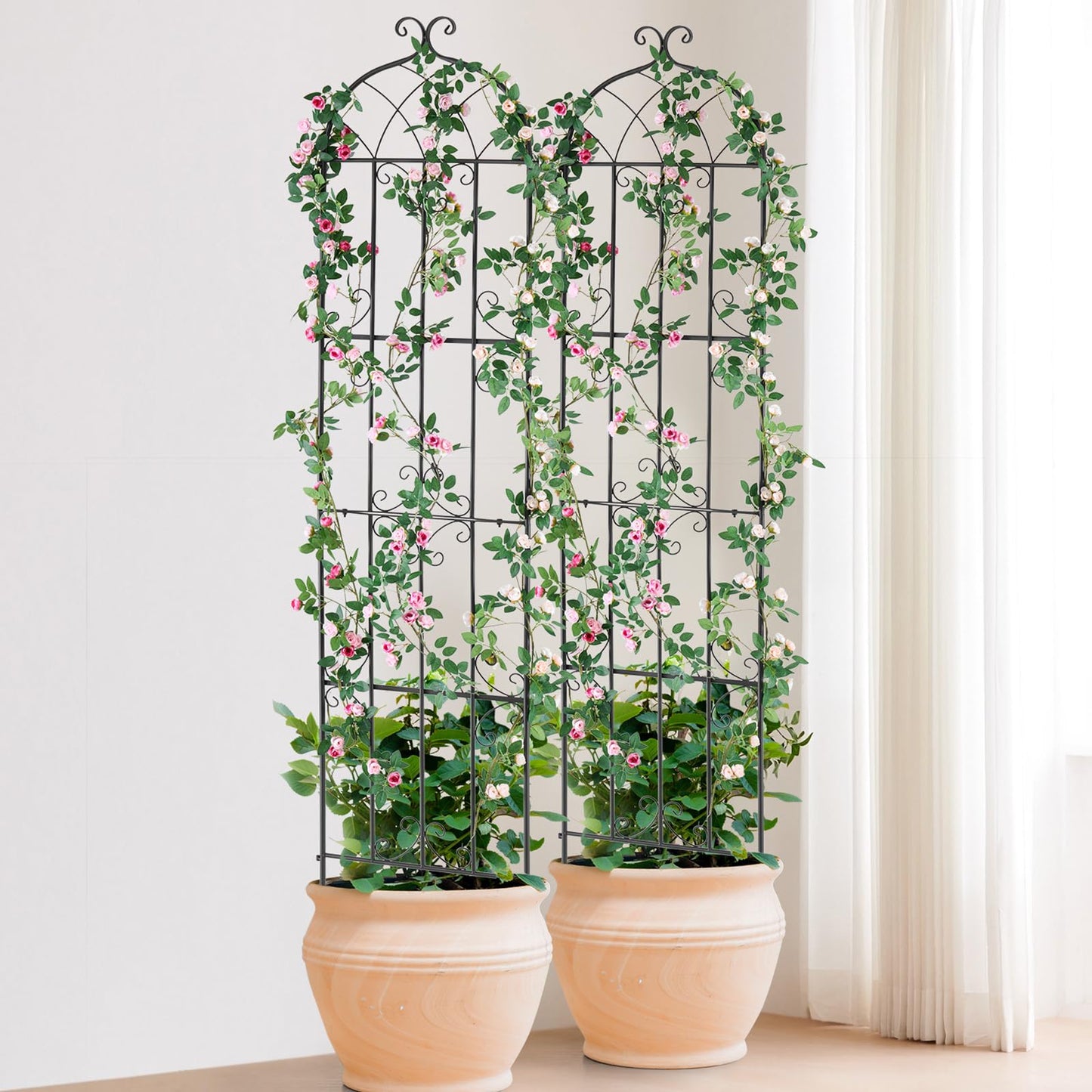 VEVOR Garden Trellis for Climbing Plants, 87 x 20 in, 4 Packs Rustproof Metal Garden Flower Rose Trellis, Outdoor Climbing Clematis Trellis Cucumbers Support for Courtyards Lawns