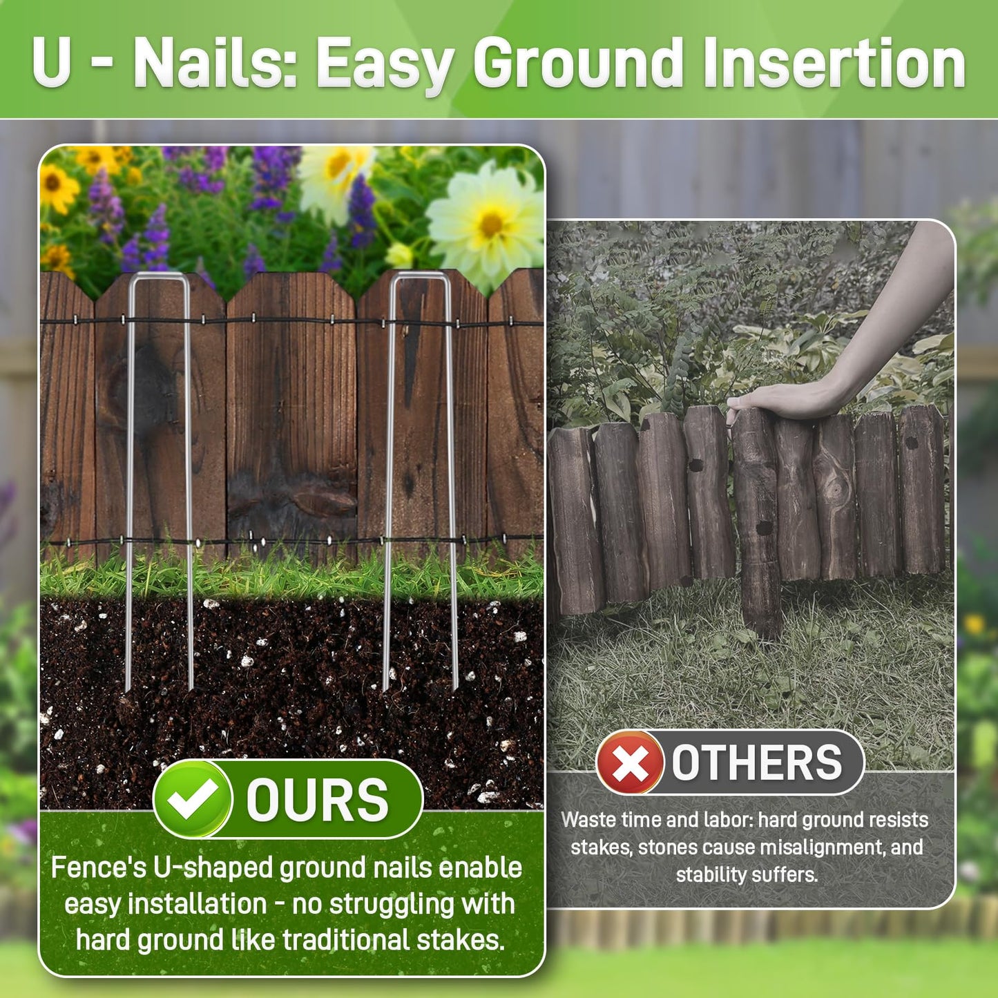 Mulctun Wood Garden Edging - 5.9" H X 47" L Sturdy Wooden Landscape Edging, Small Flower Bed Edging Borders, Decorative Wooden Garden Fence for Yard Flower Bed Lawns Pathway Tree (2 Packs)
