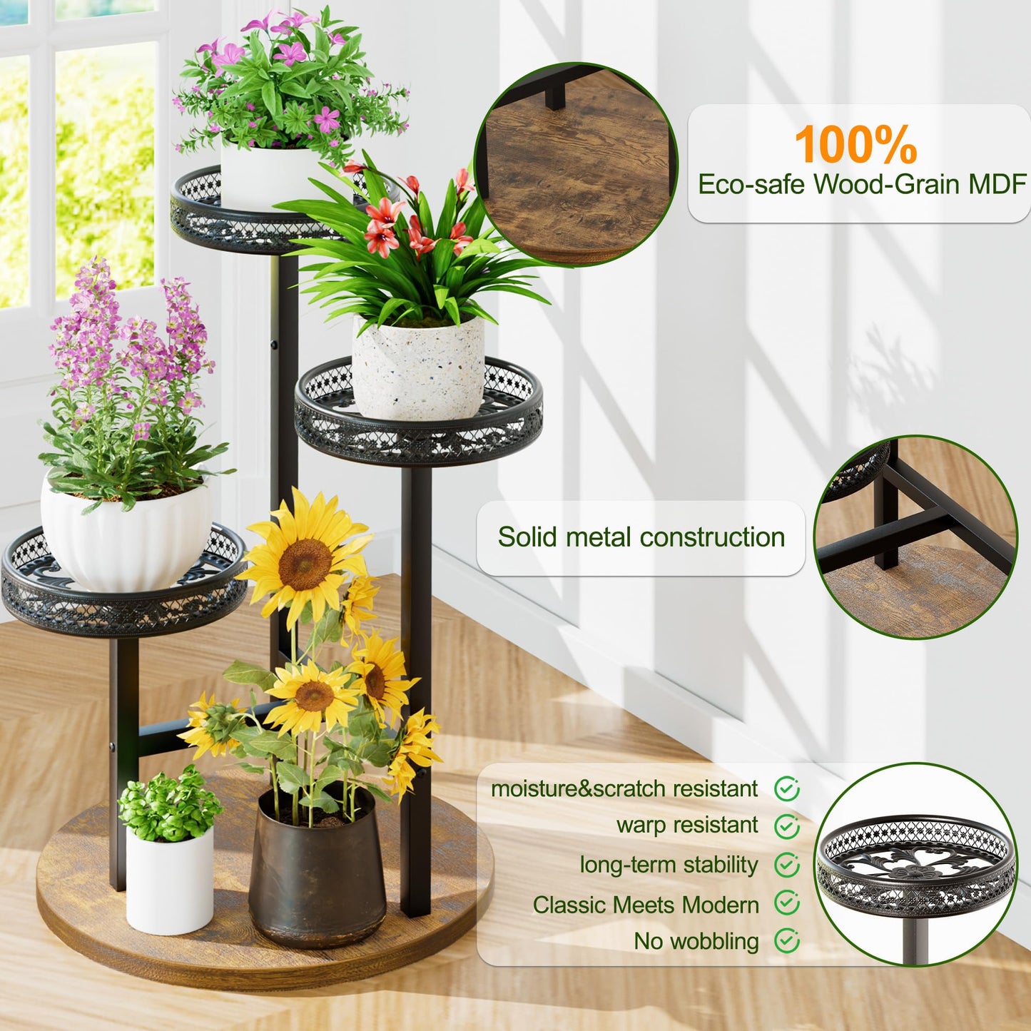 NQW Plant Stand Indoor Outdoor 3 Tier Corner Metal Plant Shelf Tiered Flower Pot Stands for Garden Balcony Living Room