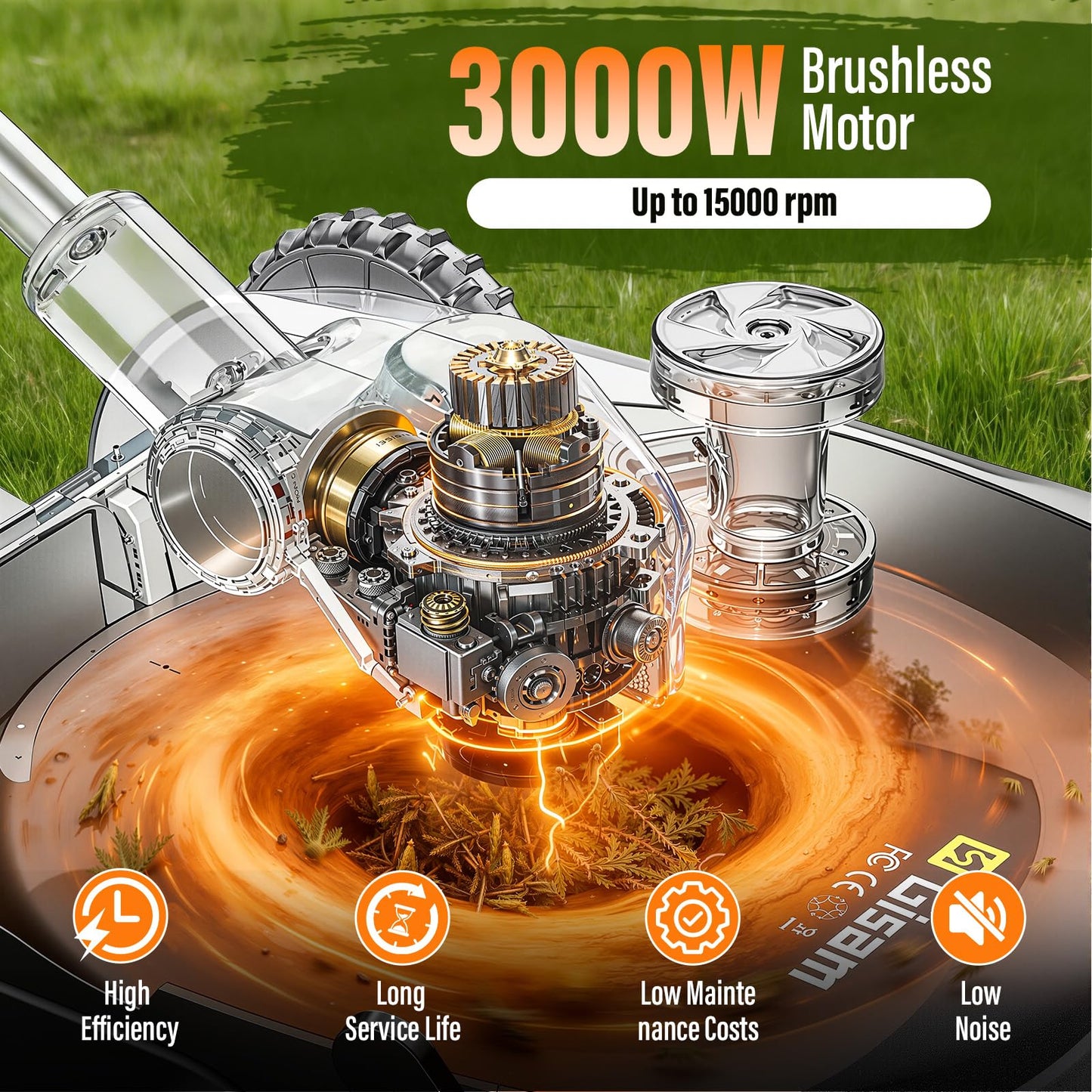 3-in-1 Cordless Lawn Mower, 3000W Brushless String Trimmer & Wheeled Edger Combo Kit, 18.9 Inch, 3 Blades for Lawn Weeds Shrubs, Adjustable Height & Angle Electric Weed Wacker Garden Tools