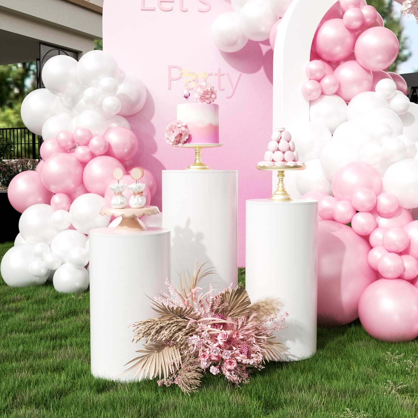 Baotree White Cylinder Pedestal Stands for Party- 3 Pieces , Large White Cake Stand, Pedestal Display Plinth Pillars for Wedding Ceremony Birthday Party Art Decor--35.4''(L),29.5''(M),23.6''(S)