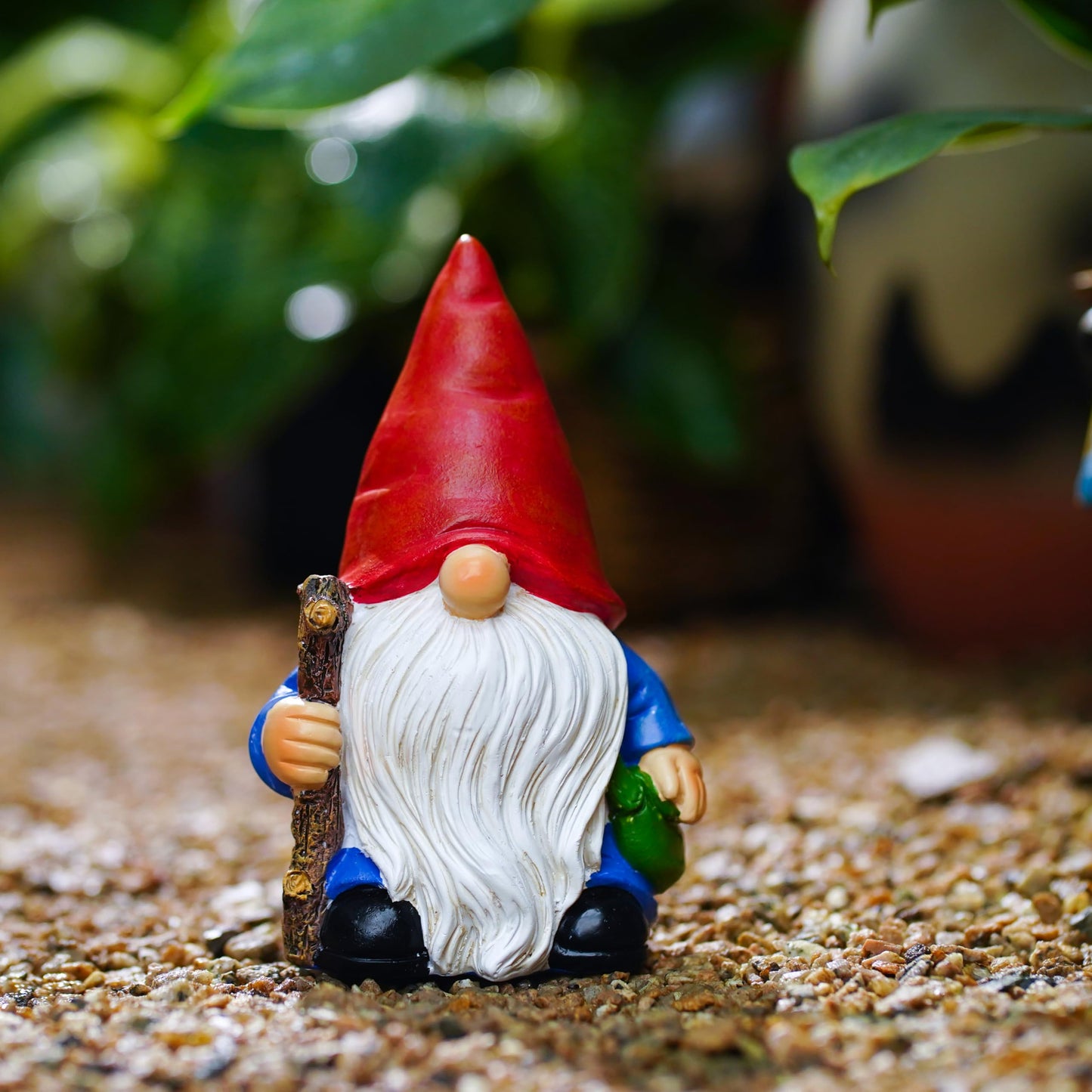 Hand-Painted Traveler Resin Garden Gnome Statue 6.1in - Whimsical Explorer Figurine for Outdoor & Indoor Decor - Weather Resistant Gnome with Staff & Satchel for Patio, Yard, Lawn, Home & Gift