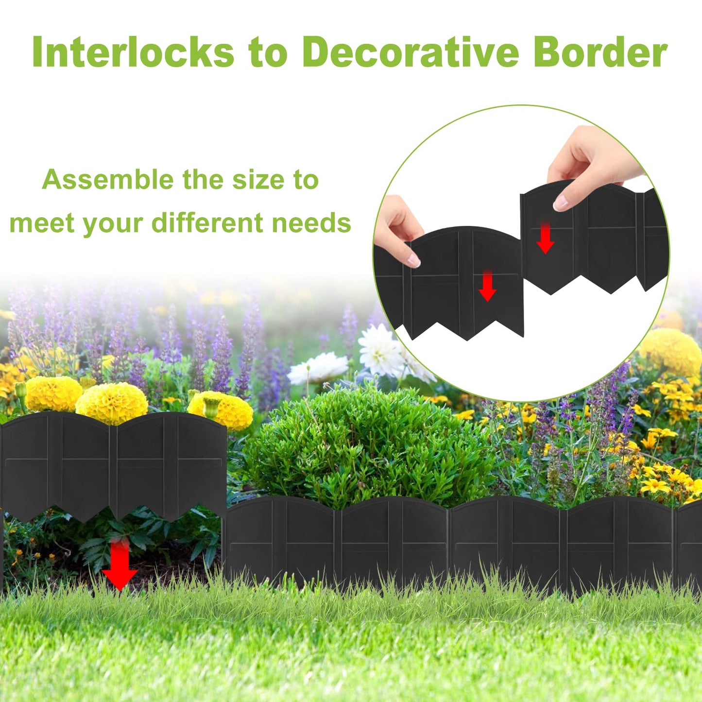 Vashly 40Ft Landscape Edging No Dig, 5.9In Garden Edging Border with 40Pcs Stakes, 40Pcs Plastic Flower Bed Border Flexible for Landscaping, Lawn Patio, Pathway, Black