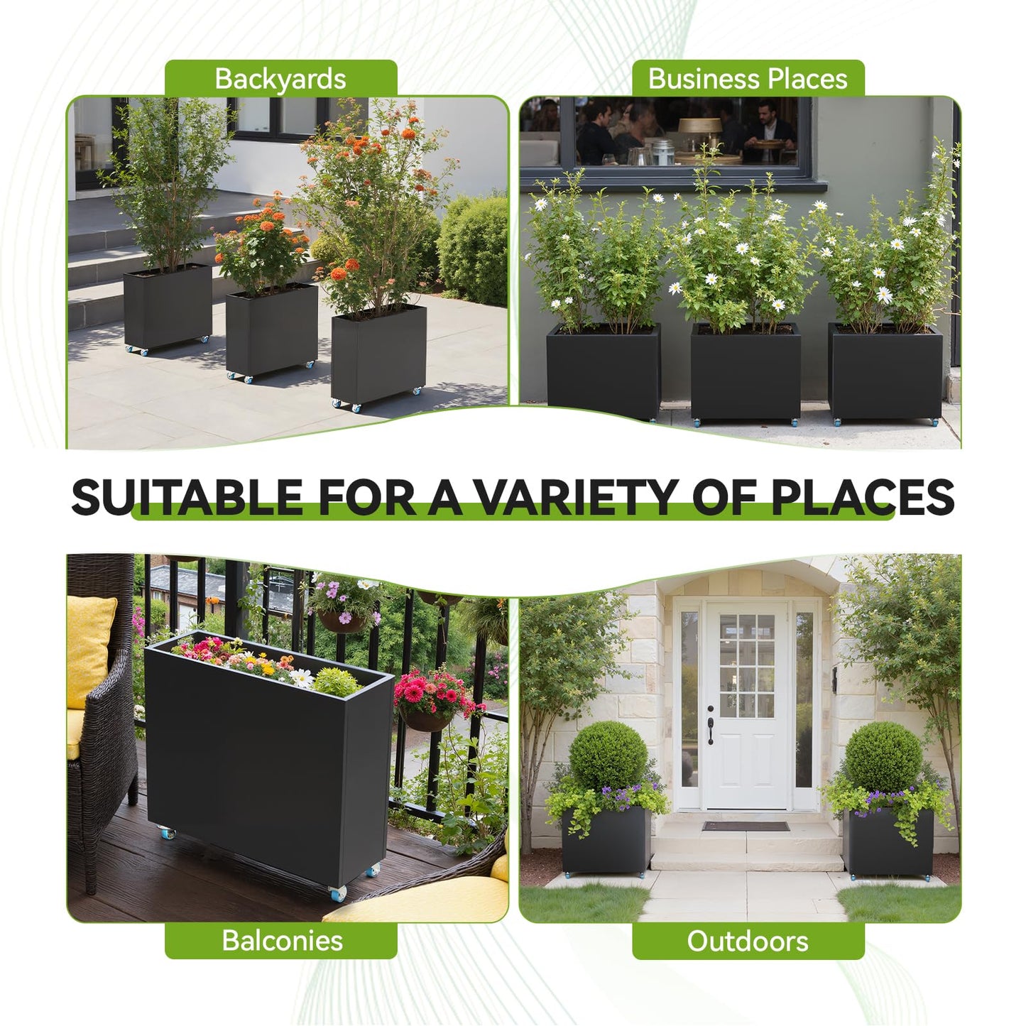 HAYOHRT Metal Flower Planter with Drainage Holes & Removable Shelf Large Rectangular Planter Black for Outdoor Indoor Patio Porch 38 x 13 x 30inch Modern Design for Plants Flowers Vegetables Fruits