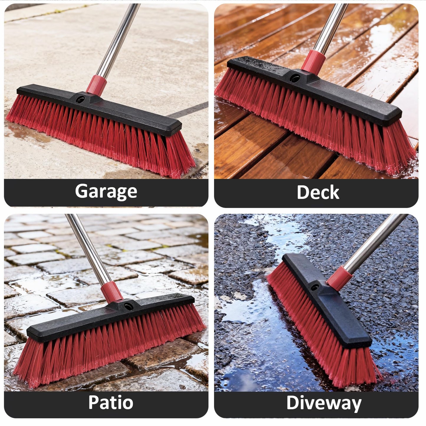 Honclea 18” Push Broom with 70” Adjustable Handle - Heavy Duty Outdoor Broom for Shop, Garage, Driveway, Patio, Yard & Deck Cleaning