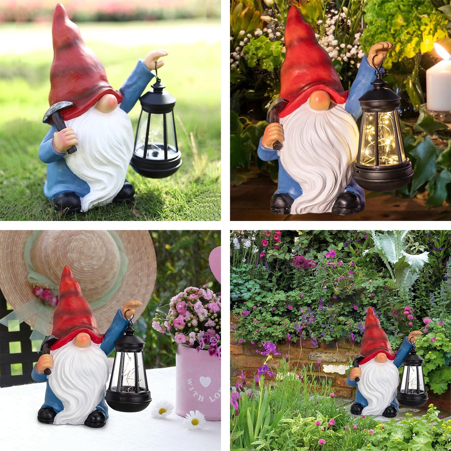 halp·ssfm Garden Gnome Statue Solar Light Outdoor Decorations Figurine with Lantern Led Shovel Sculpture Lawn Patio Yard Porch Outside Christmas Housewarming Gifts for Women Mother's Day Grandma