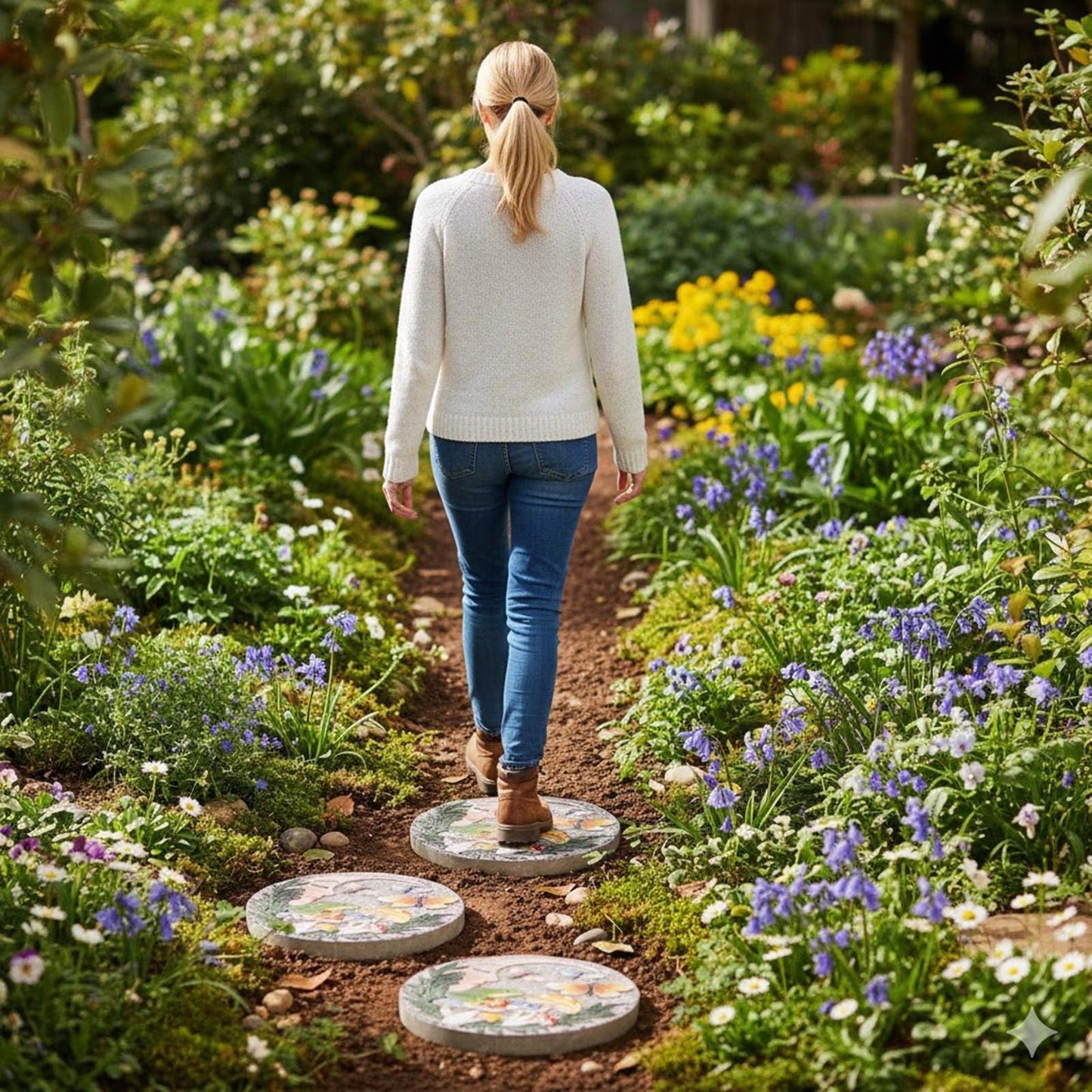 Bechivie Garden Stepping Stones Outdoor, 9.8" Resin Frog Stepping Stone with Moon Butterfly Mushroom, Spring Decorative Round Walkway Gardening Gifts Home Decor for Outside Yard Pathway Patio Lawn