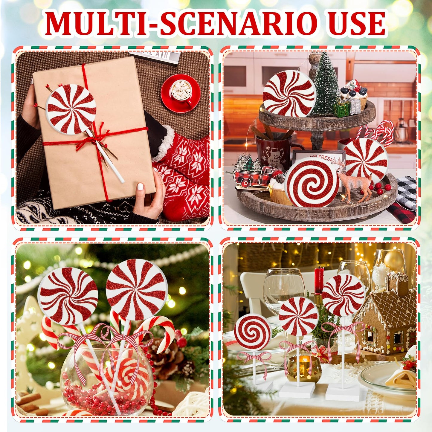 3 Pieces Christmas Table Decorations Wood Candy Set, Red Christmas Tiered Tray Decor,Rustic Candy Table Decorations for Home Tables(Cute)