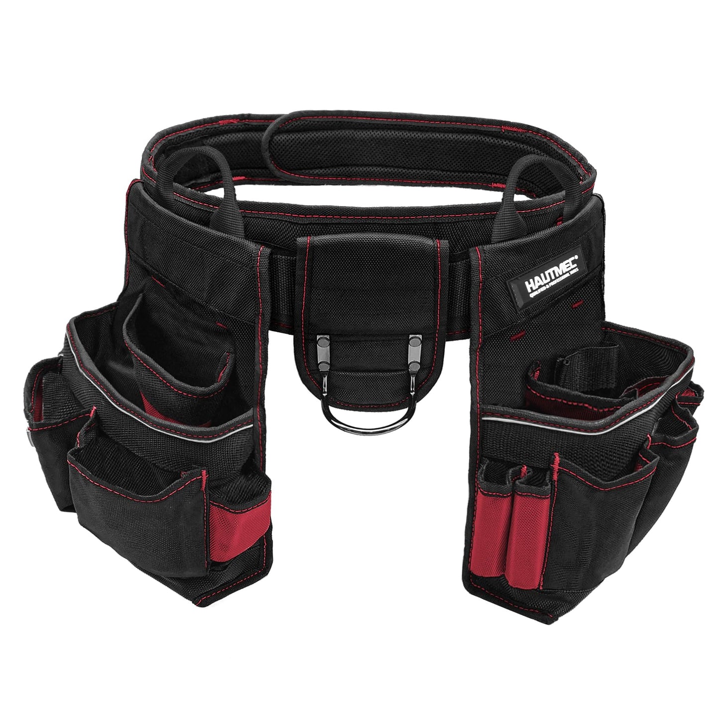 HAUTMEC Heavy-Duty Tool Belt, 20-Pocket 1680D Tool Pouch with Reinforced PVC Base, Adjustable Work Belt (37”–42”) with Drill Pocket, Hammer Loop, Tape Clip & T-Chain for Jobsite Use – HT0177