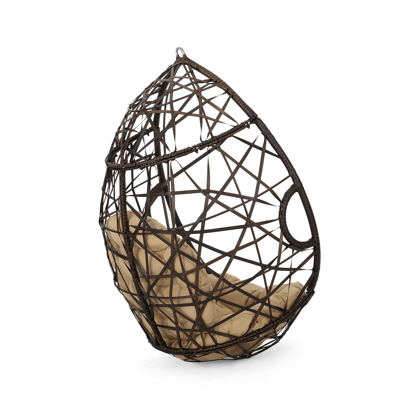 Christopher Knight Home Isaiah Indoor/Outdoor Wicker Tear Drop Hanging Chair (Stand Not Included), Multi-Brown and Tan