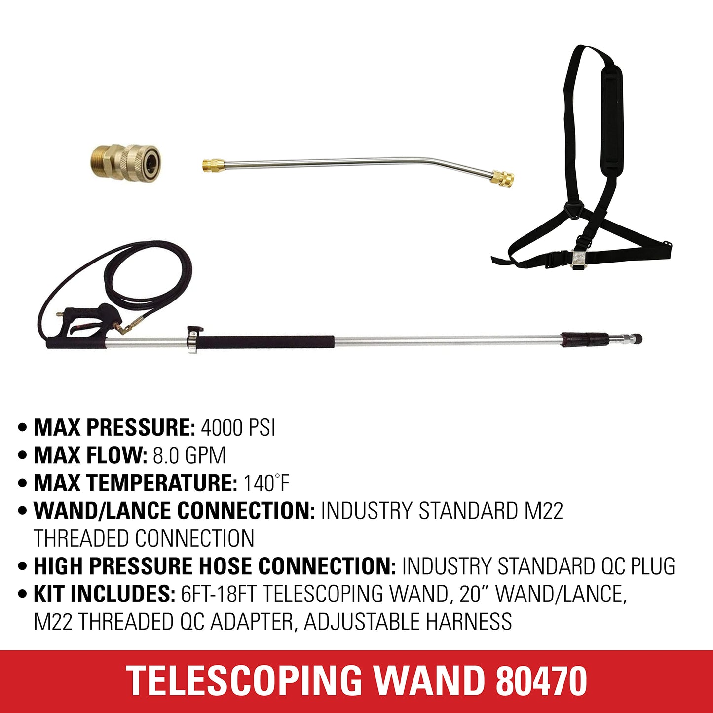 Simpson Cleaning 80470 Telescoping Extension Wand for Gas and Electric Pressure Washers up to 4000 PSI