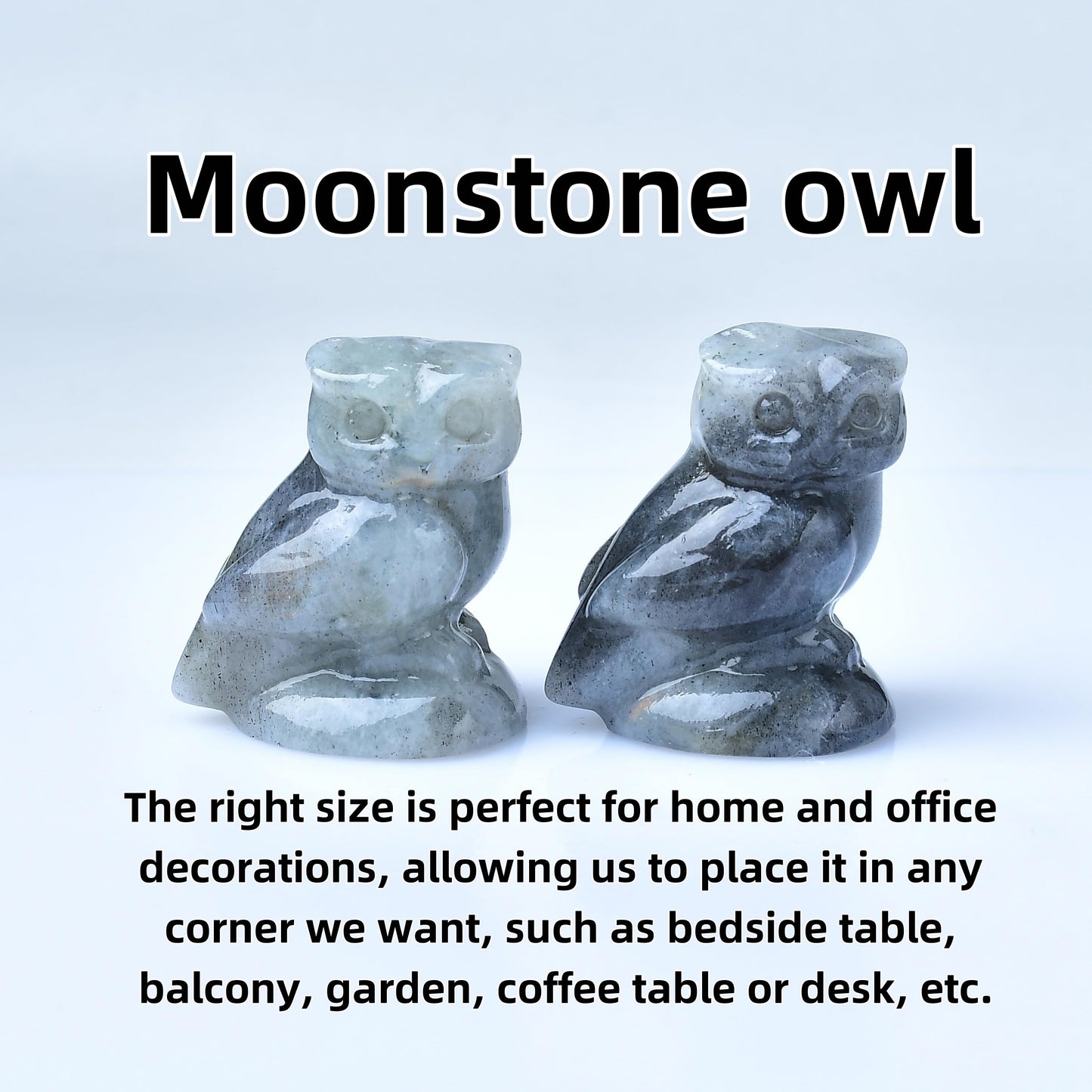 WUYOUSHI Moonstone Crystal Owl Figurine Hand Carved Lucky Stone Statue for Healing Home Office Decor Spiritual Gift for Women Men