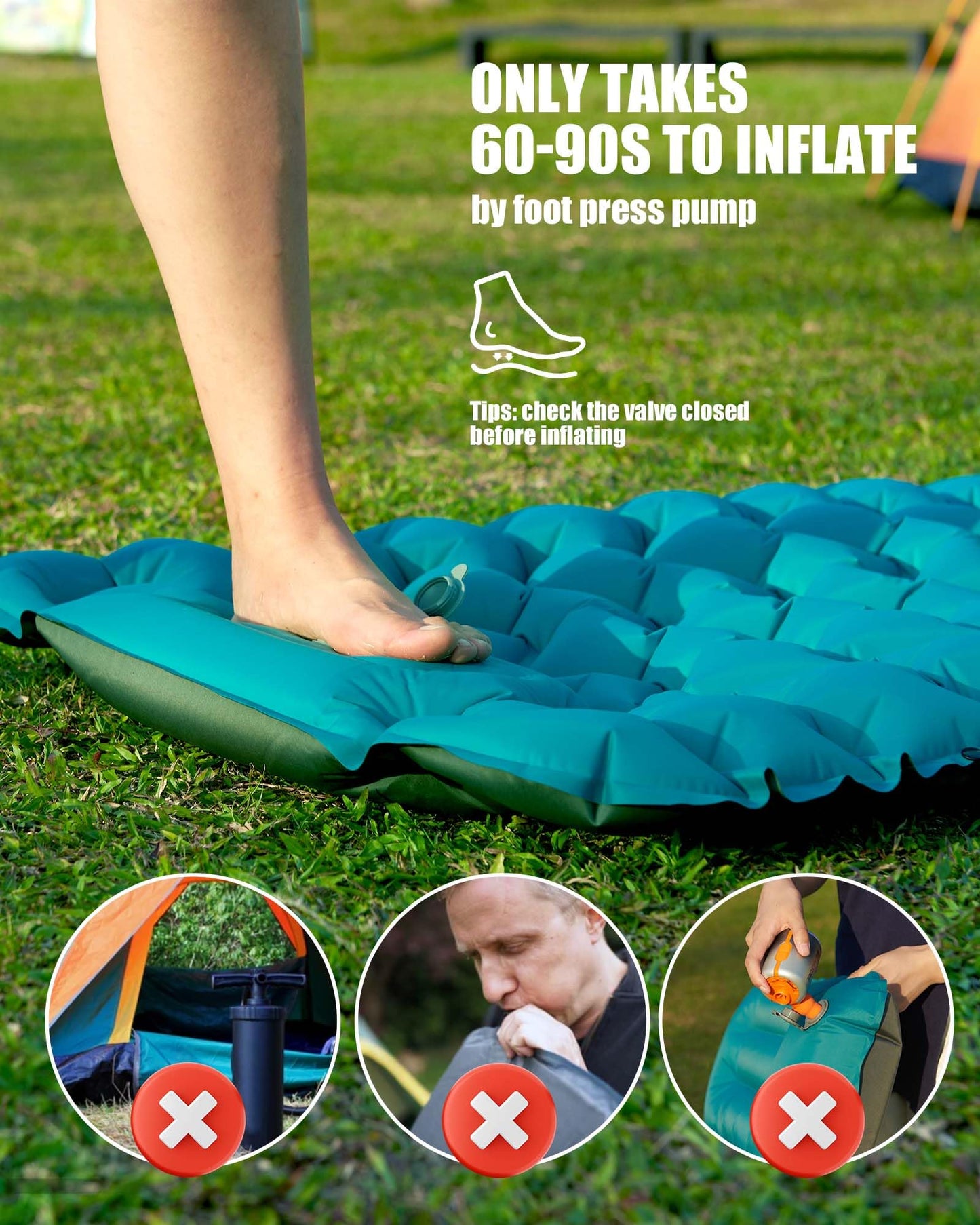 AKSOUL Camping Sleeping Pad with Pillow: Extra Thick 3.9 inch Ultralight Self Inflating Air Mat, Compact Lightweight Insulated Inflatable Sleep Mattress for Backpacking, Camp, Hiking, Tent