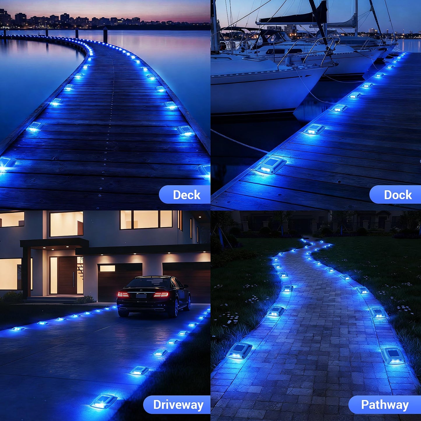 Etetale Solar Driveway Lights Outdoor 6 Pack, IP68 Waterproof Solar Powered Driveway Marker Deck Dock Lights for Steps Pathway Walkway Sidewalk Garden Yard Stair Marine (Blue)