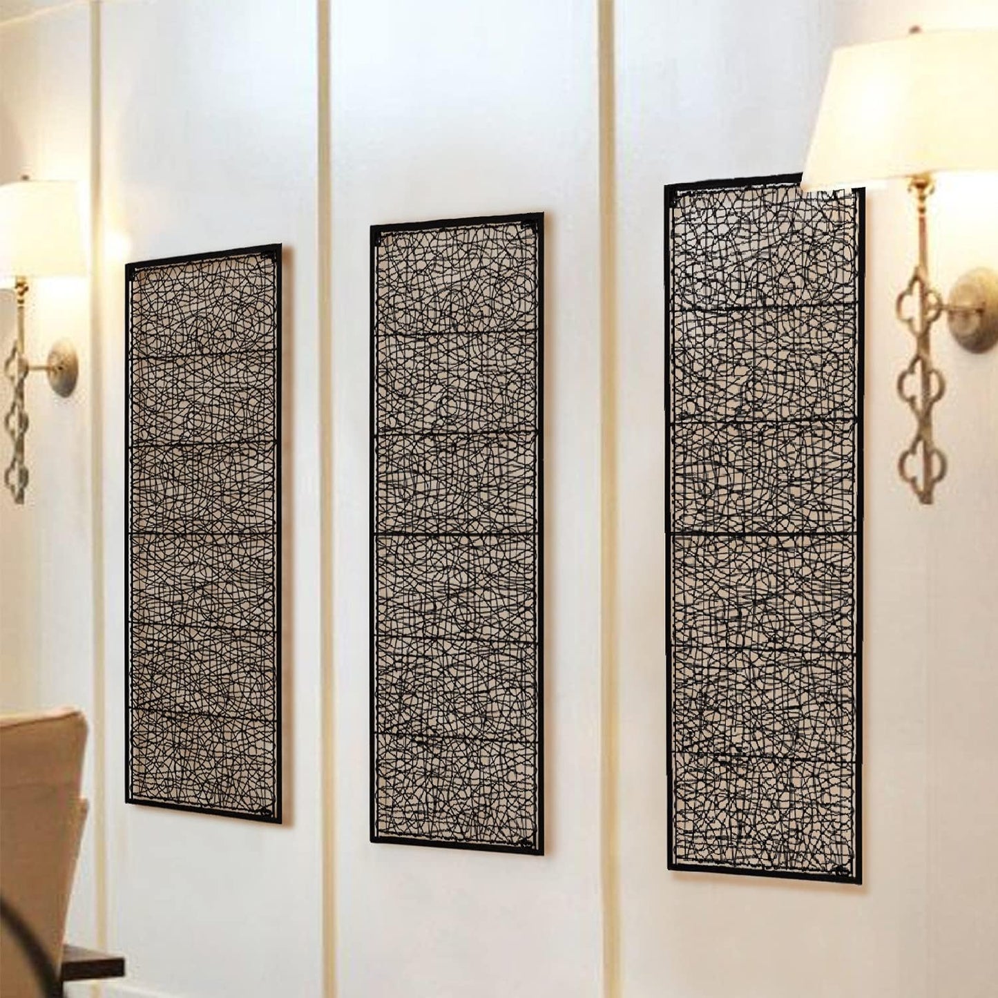 WEMPOLU Metal and Rattan Wall Decor, 17" W x 54" H, Dark Bronze