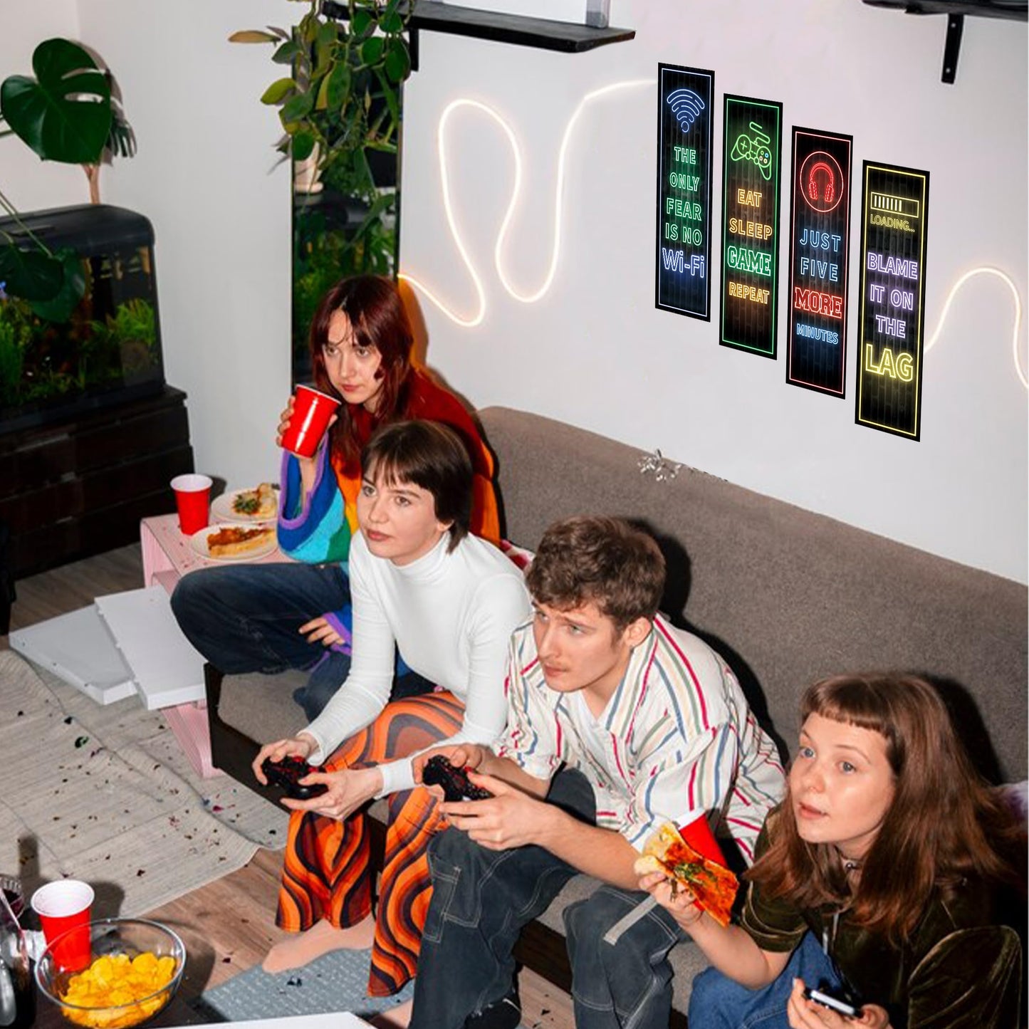 Eat Sleep Game Wall Decals Glow in The Dark, Gamer Controller Stickers Decor for Boy Bedroom, Joystick Video Gaming Kids Playroom Nursery Decoration (Green)