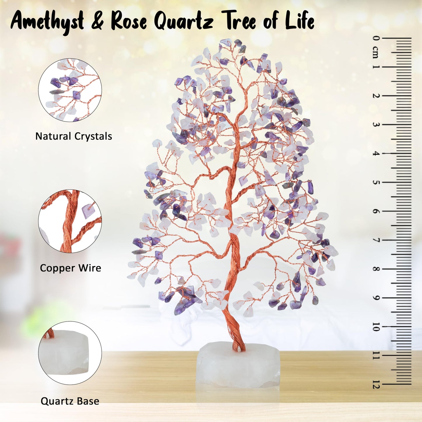 Crocon® Amethyst & Rose Quartz Crystals Tree Home Decor, Birthday Gifts for Women, Sister Gemstone Gift for Her Money Tree Crystals & Healing Stones House Warming Gift New Home, Purple Decor Present