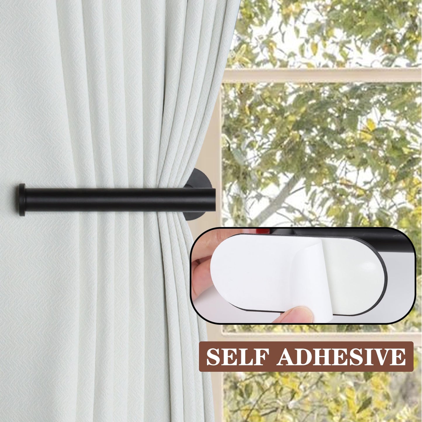 Groleca 2 Pack Adhesive Curtain Holdbacks Curtain Tie Backs Curtain Holdbacks No Drill Curtain Pull Backs Adhesive Curtain Hooks Curtain Holders for Drapes (2, Black)