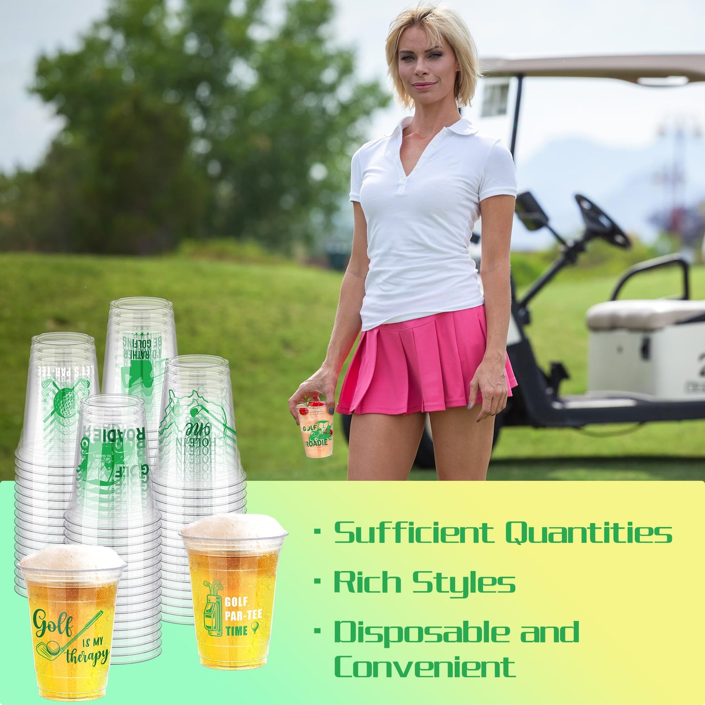 Kochorie 120 Pieces Golf Party Disposable Plastic Cups Bulk 16 Ounces Let's Par-Tee Clear Golf Cups for Themed Holiday Supplies Favors