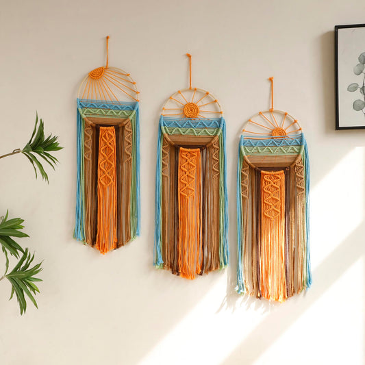 Artilady 3 Pack Macrame Wall Hanging Tapestry Sunrise Sunset Wall Art Set, Hand Woven Boho Tapestries Colorful Sun Wall Decor for Bedroom Living Room Apartment (3 Pcs)
